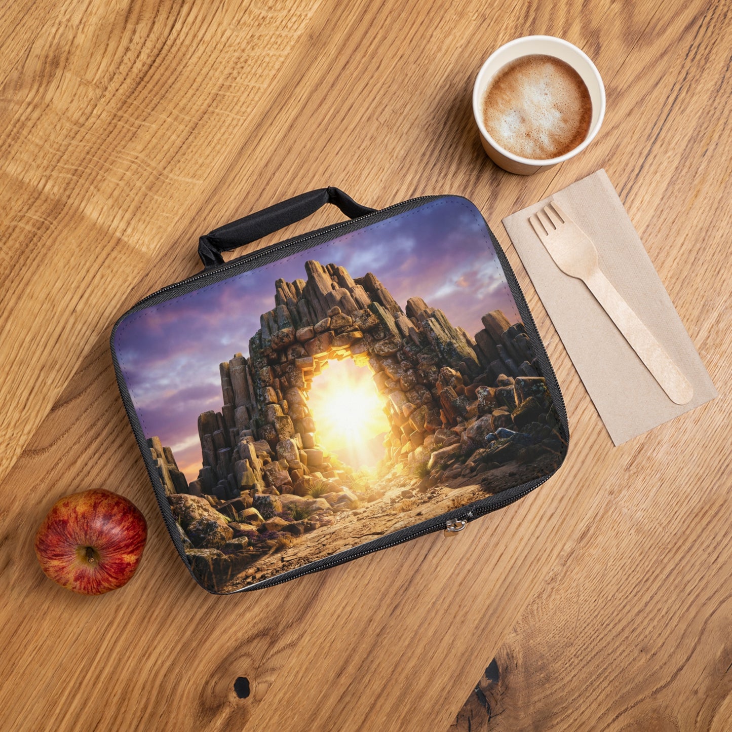 Stone Archway Portal Lunch Bag – Sunlit Path Through Ancient Peaks