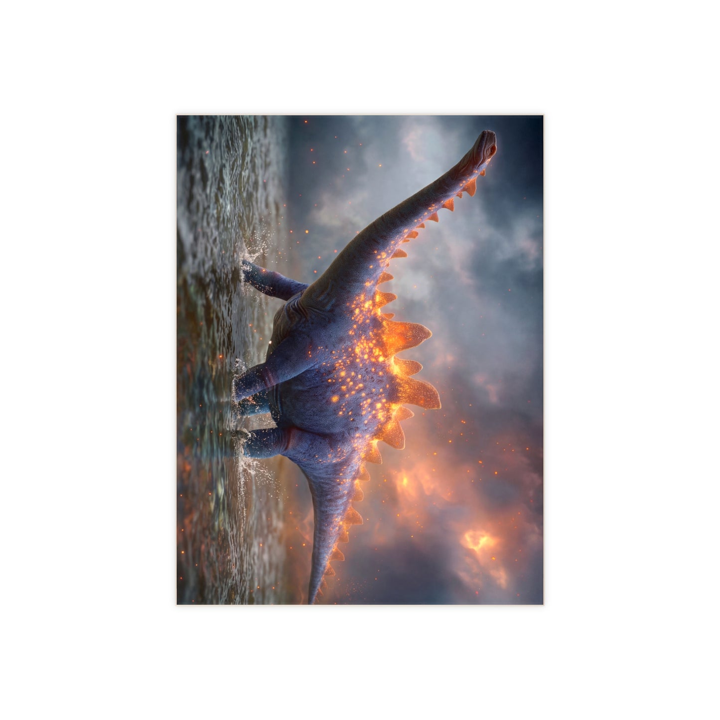 Celestial Stegosaurus Ceramic Photo Tile – Twilight Fireback in Shallow Waters