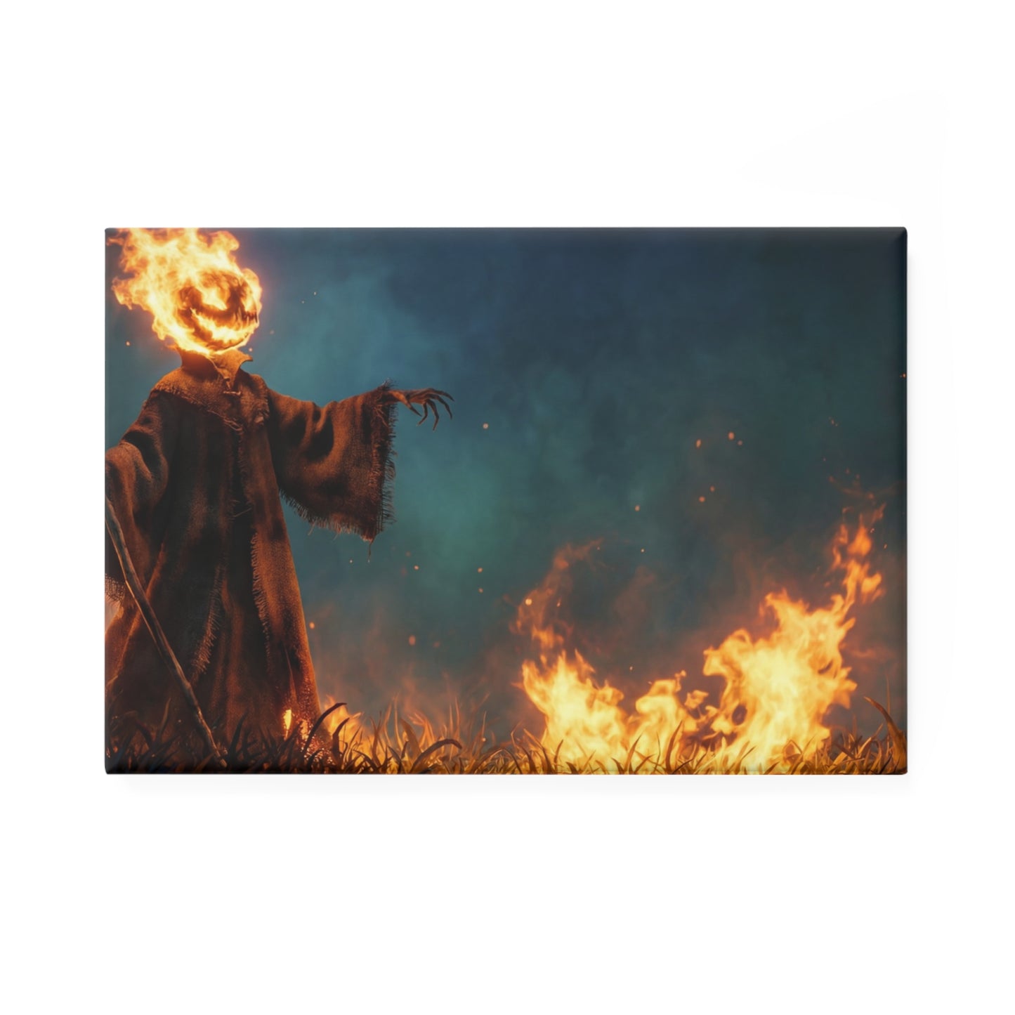 Fiery Skull Guardian Button Magnet, Rectangle (1 & 10 pcs) – Embers of the Twilight Watcher