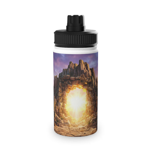 Celestial Portal Stainless Steel Water Bottle, Sports Lid – Sunlit Stone Gateway