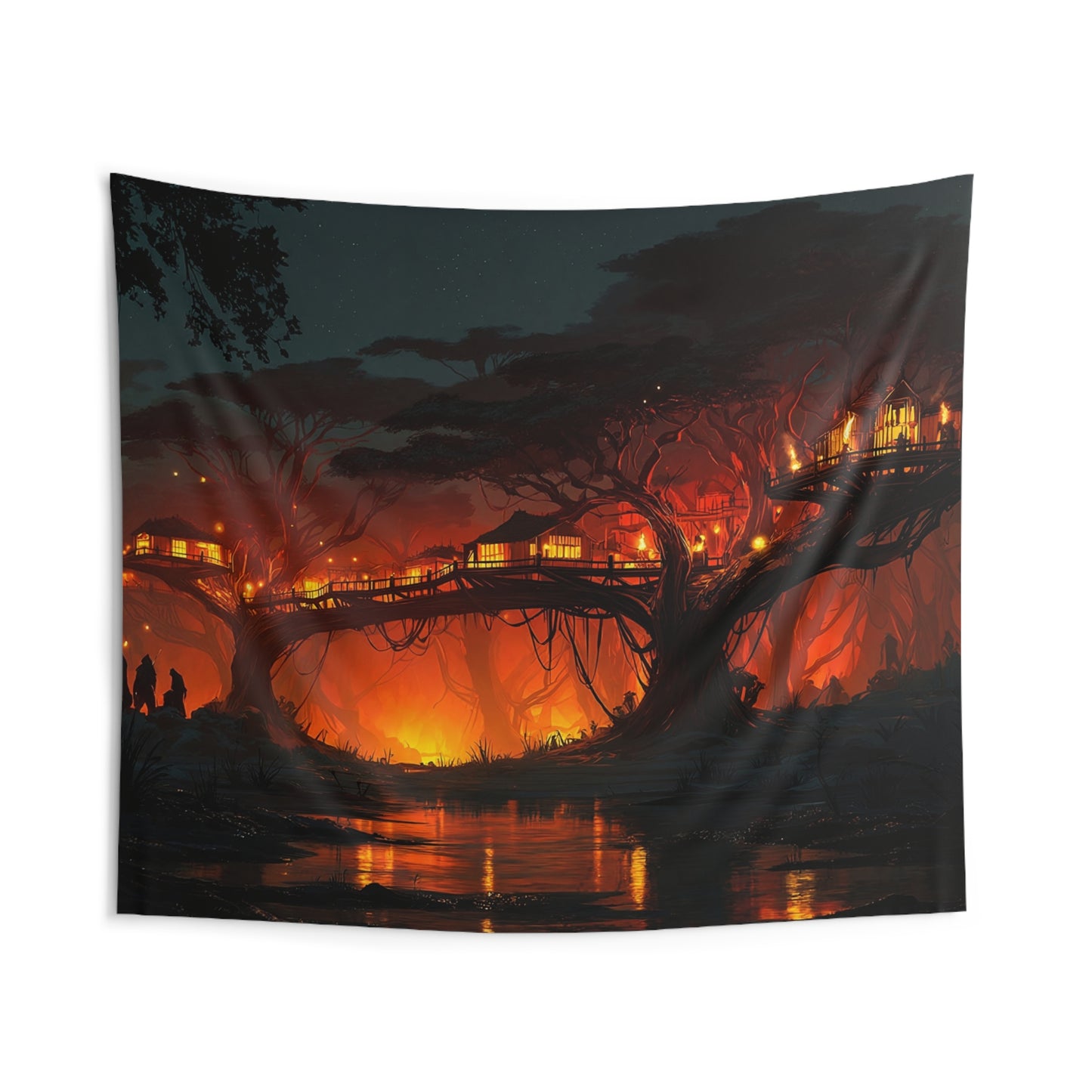 Treehouse Village Tapestries – Emberlit Canopy at Twilight