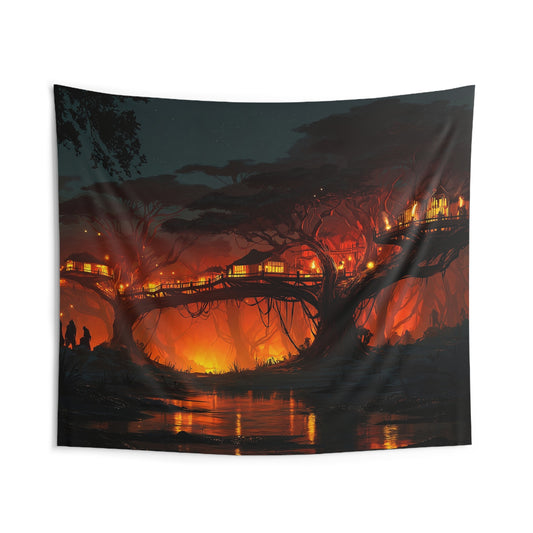 Treehouse Village Tapestries – Emberlit Canopy at Twilight