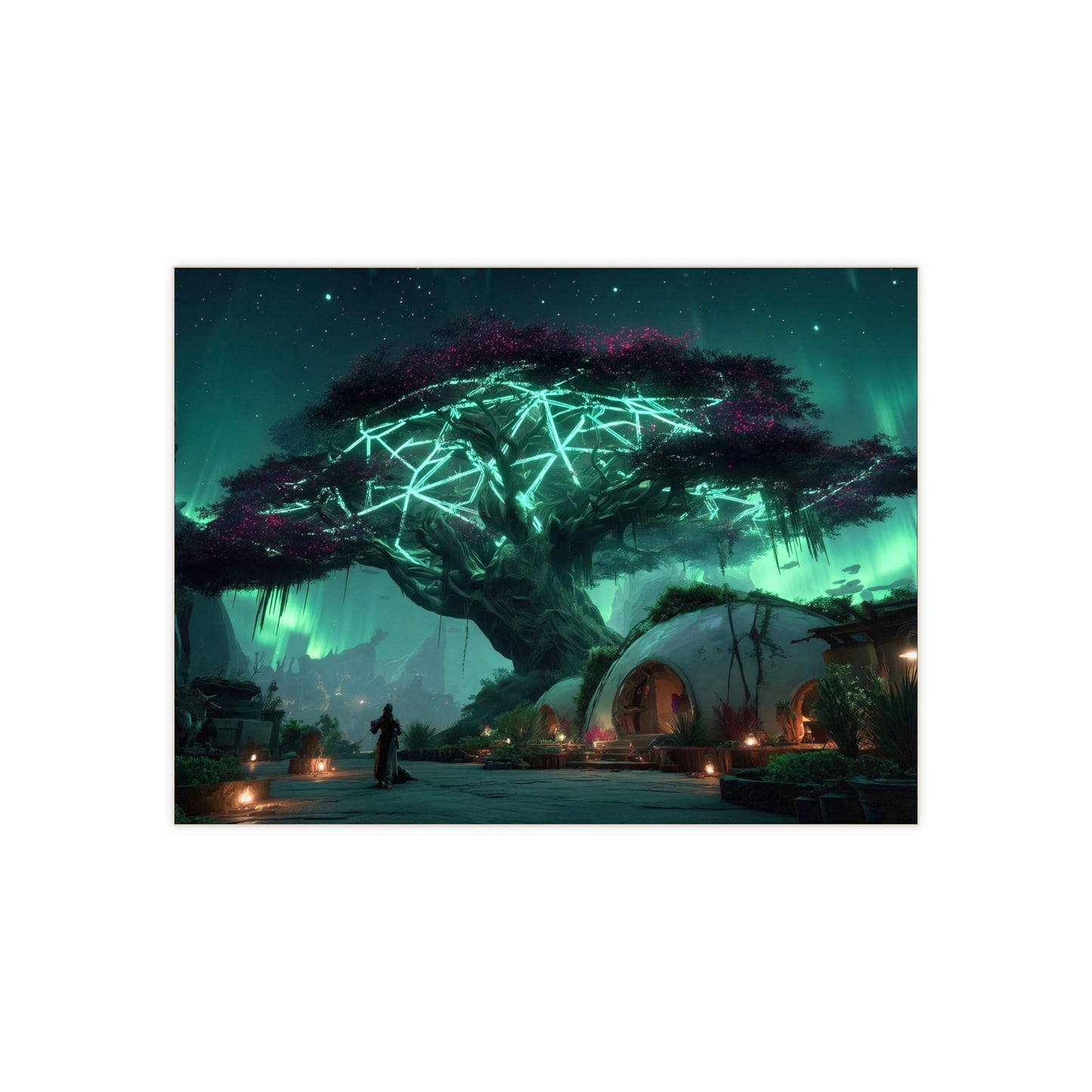 Celestial Tree of Light Ceramic Photo Tile – Aurora Grove Sanctuary