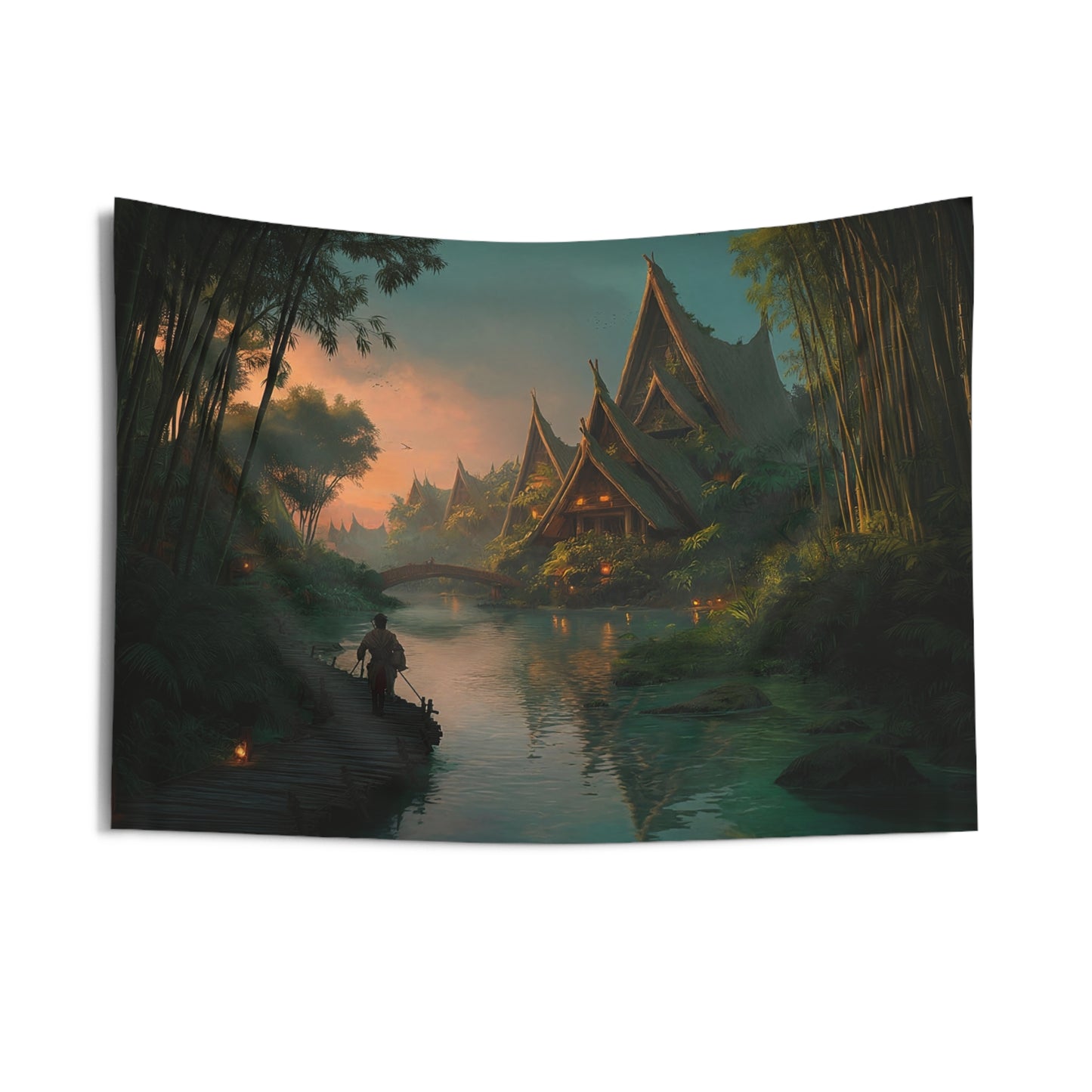 Bamboo River Village Tapestry – Twilight Canopy Overwater Path
