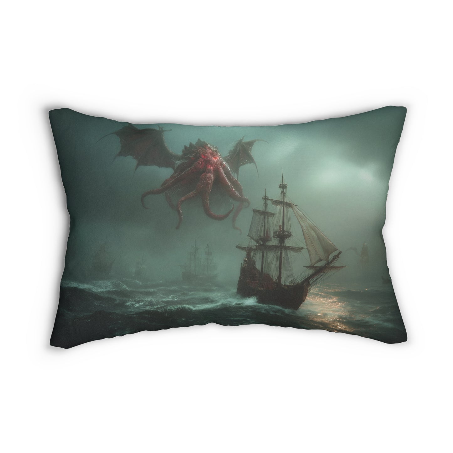 Leviathan’s Wrath Spun Polyester Lumbar Pillow – Storm-Tossed Seascape