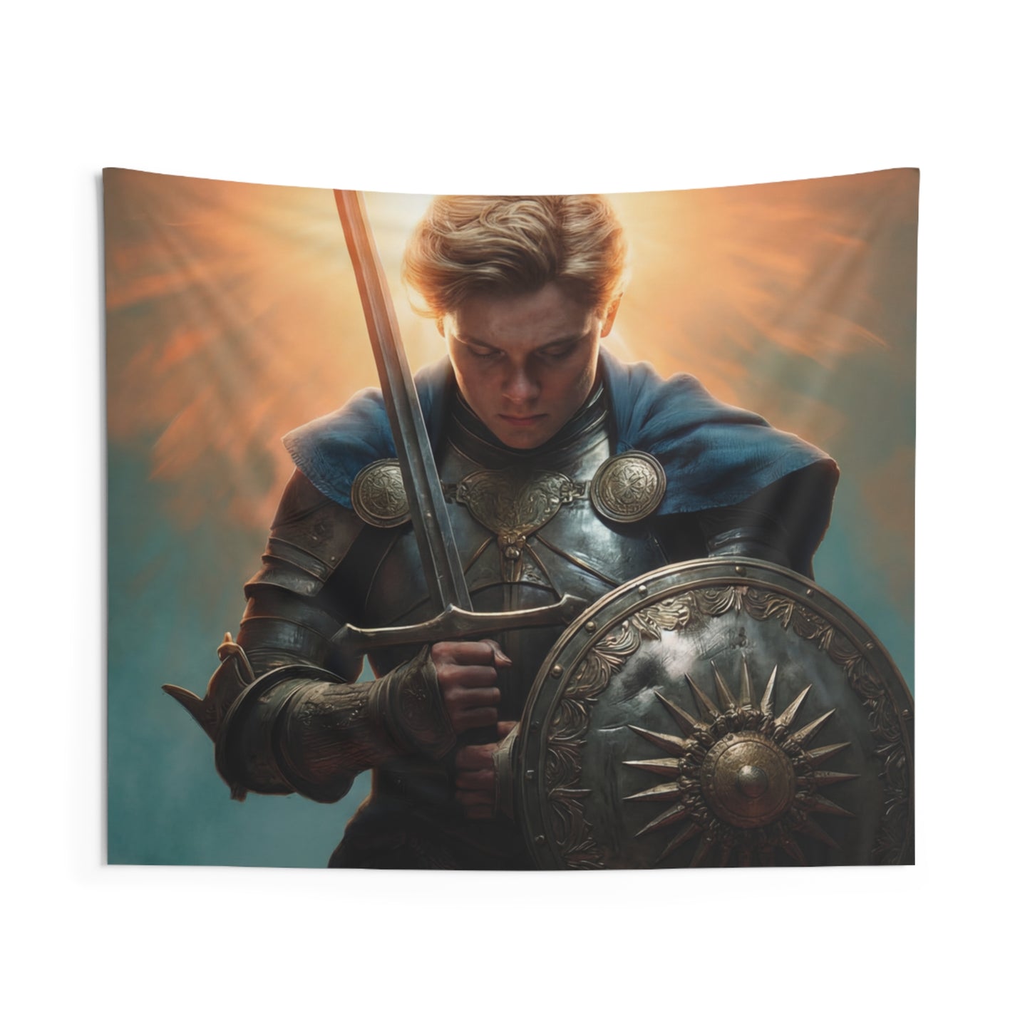 Radiant Knight Indoor Wall Tapestries – Dawn’s Last Light Before Battle