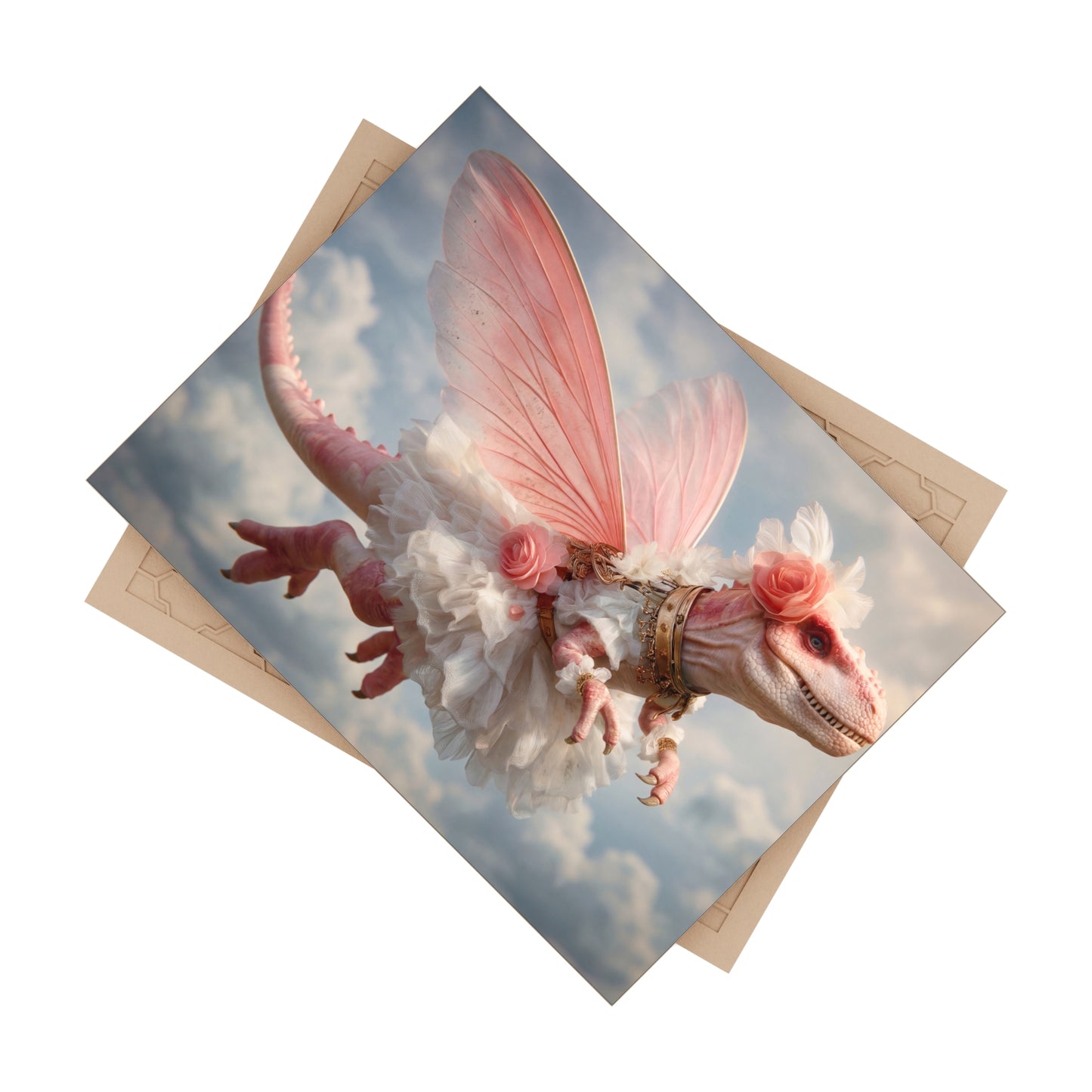 Pink Winged Dinosaur in Tutu Ceramic Photo Tile – Skyborne Ballerina of the Clouds