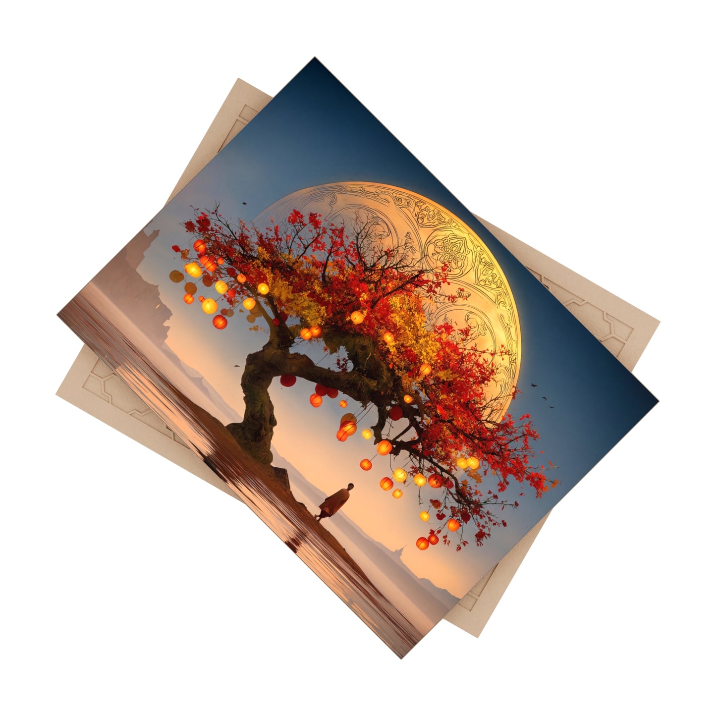Lantern Tree Under Celestial Moon Ceramic Photo Tile – Autumn’s Quiet Reverie