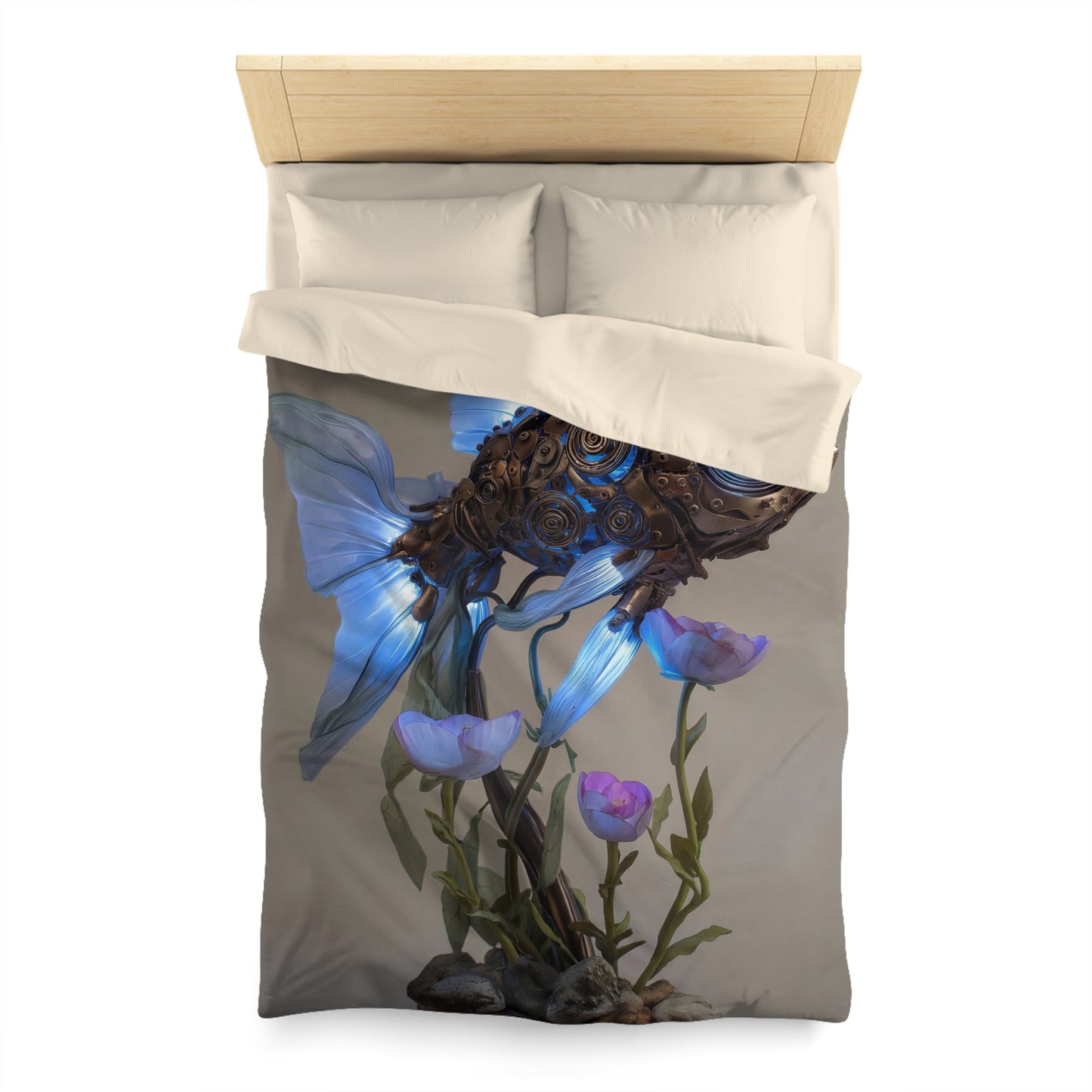 Steampunk Fish Microfiber Duvet Cover – Luminescent Gear & Petal Dreamscape
