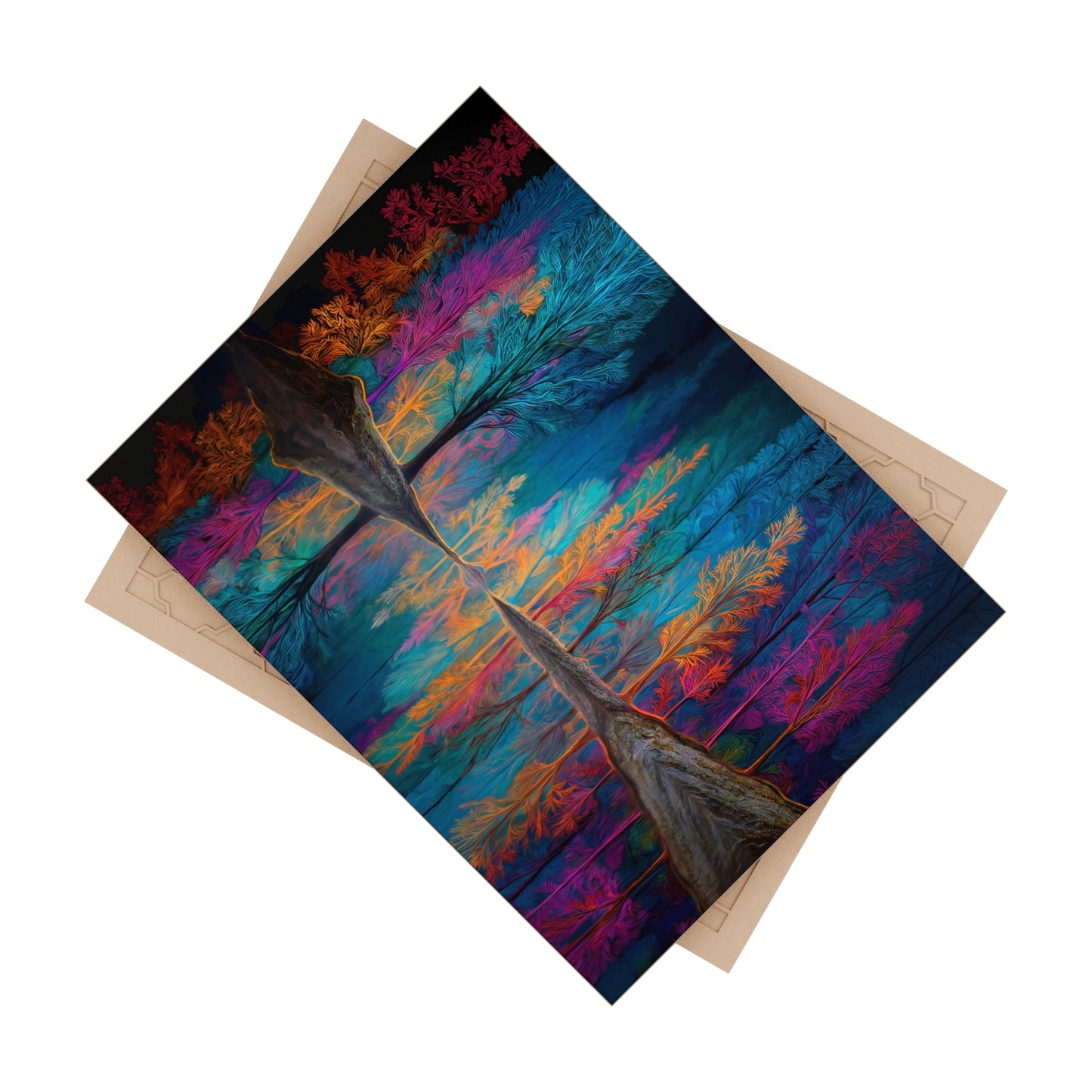 Chromatic Forest Reflection Ceramic Photo Tile – Where Nightglow Meets Water