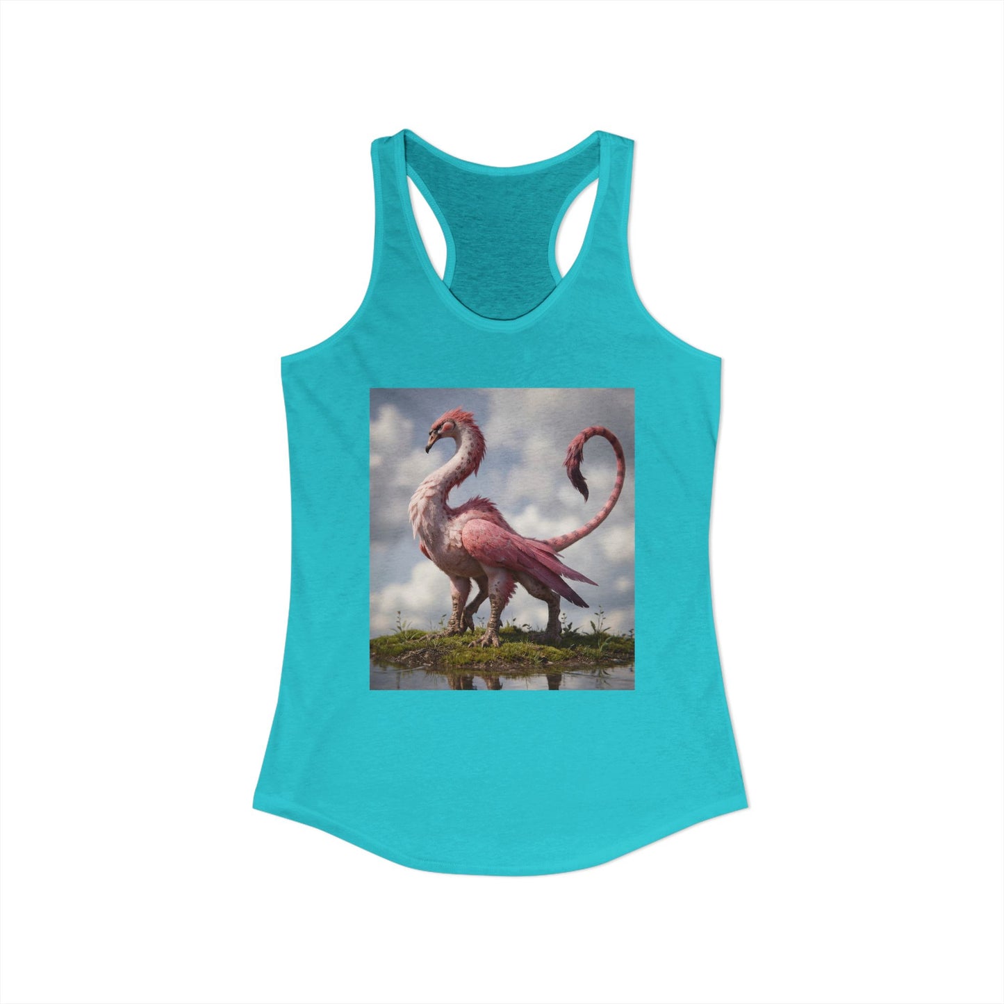 Rose-Feathered Sentinel Women's Ideal Racerback Tank – Dawn Mist Creature Art