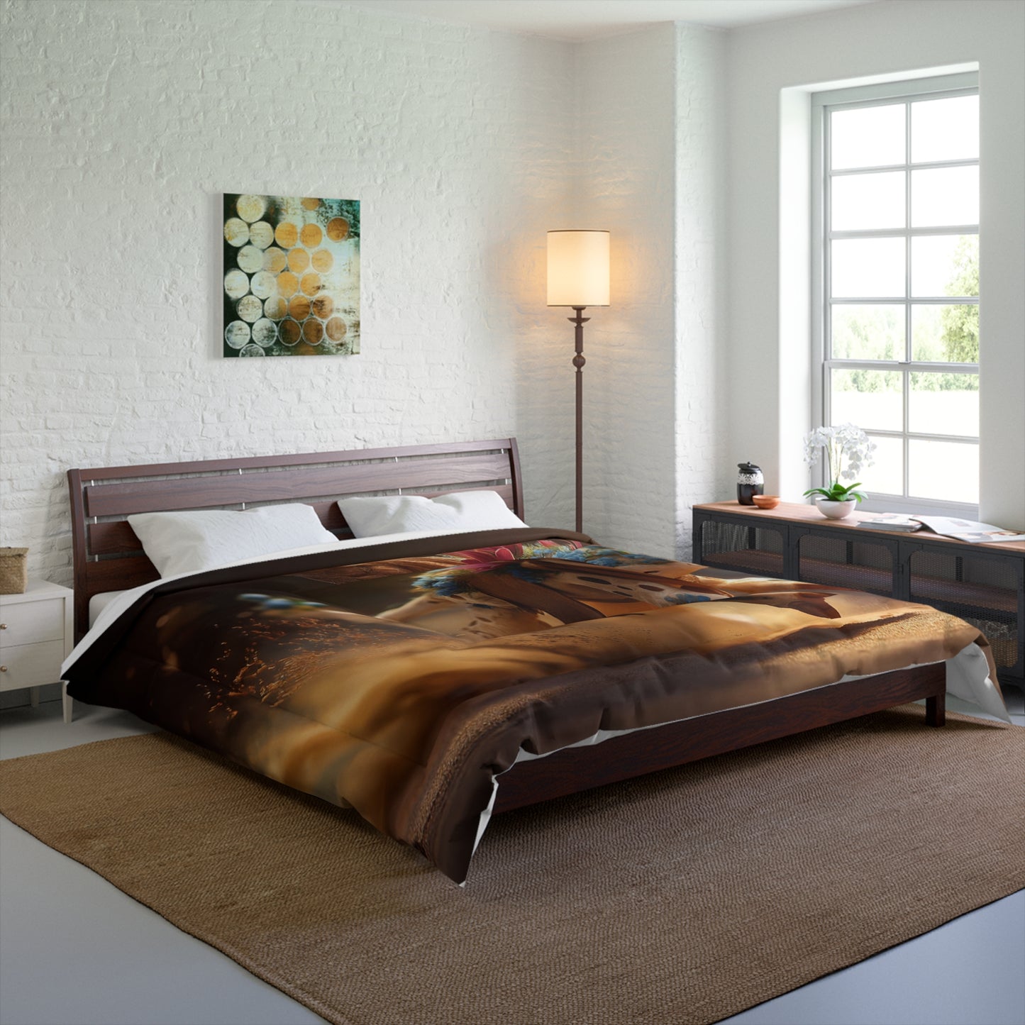 Flower-Crowned Desert Runner Comforter – Sunlit Sandstorm Whimsy