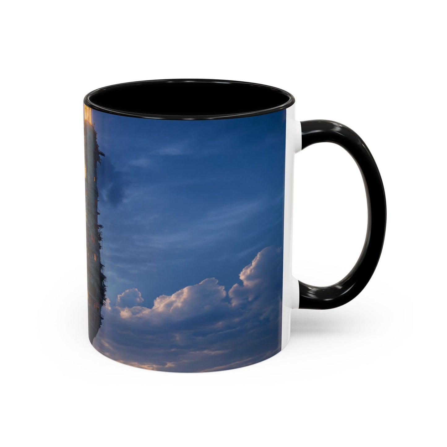 Skyborne Lighthouse Accent Coffee Mug (11, 15oz) – Floating Beacon at Dusk