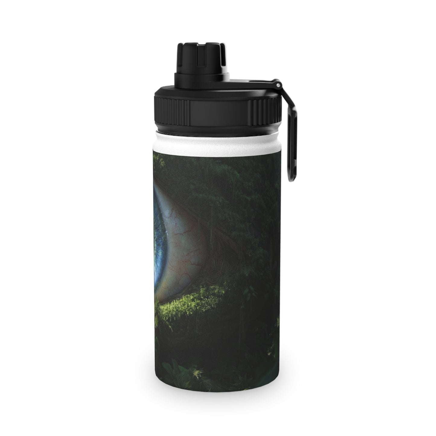 Guardian Eye of the Emerald Grove Stainless Steel Water Bottle, Sports Lid – Watchful Forest Portal