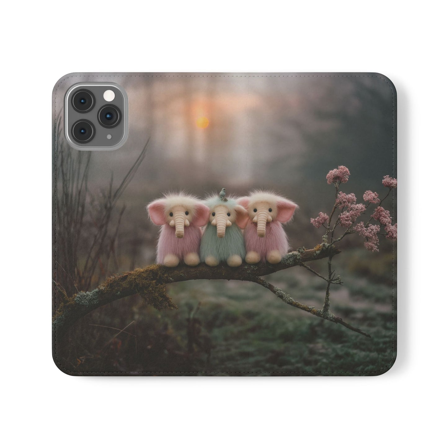 Mossy Branch Elephants Flip Cases – Pastel Fluff Guardians
