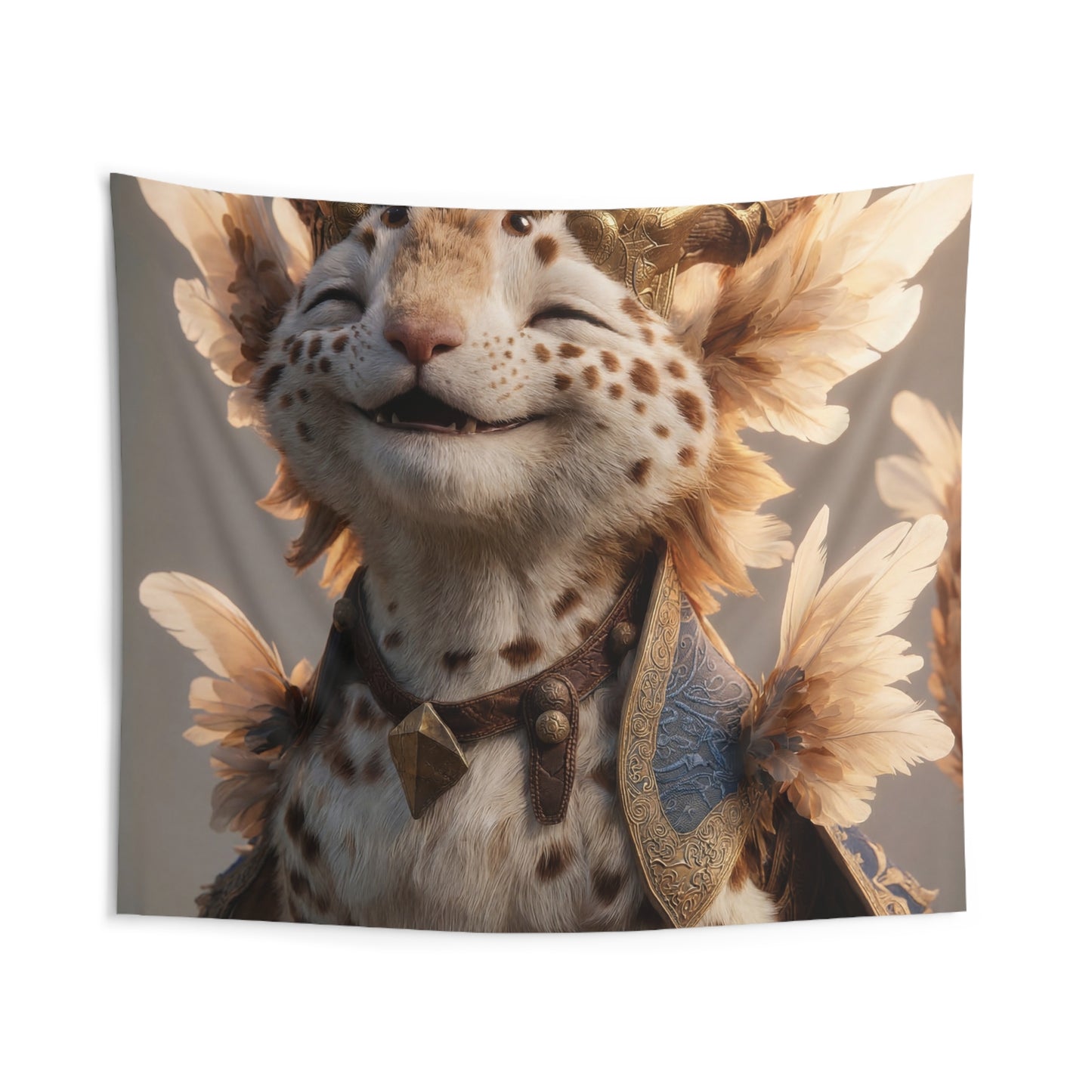 Golden Crowned Cat Sentinel Indoor Wall Tapestries – Radiant Feline Sovereign