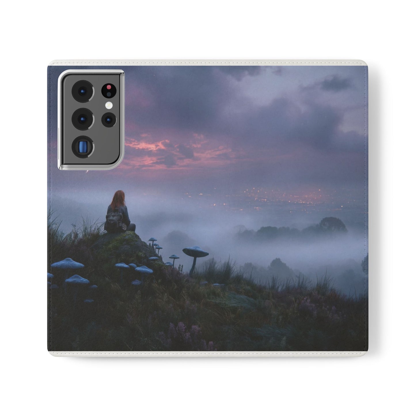 Misty Hilltop Flip Cases – Red-Haired Wanderer at Twilight