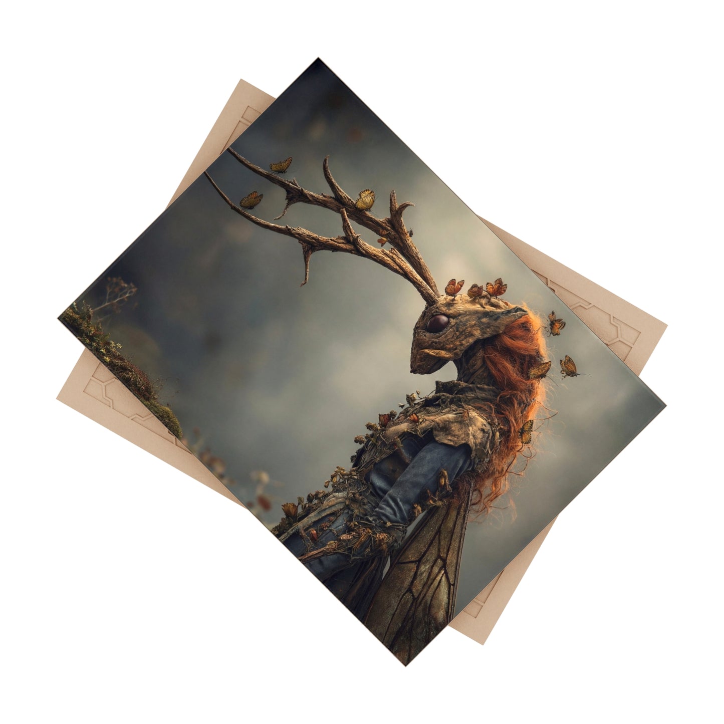 Forest Spirit with Antlers Ceramic Photo Tile – Whispers of Autumn Wings
