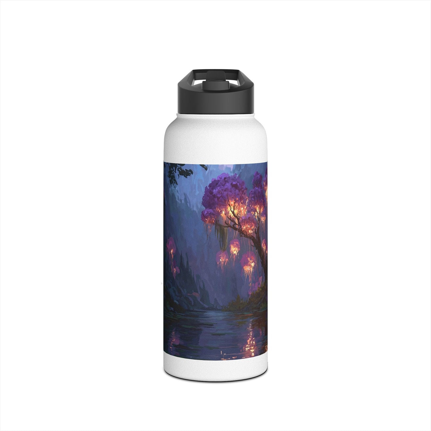 Bioluminescent Grove Stainless Steel Water Bottle – Twilight’s Whispering River