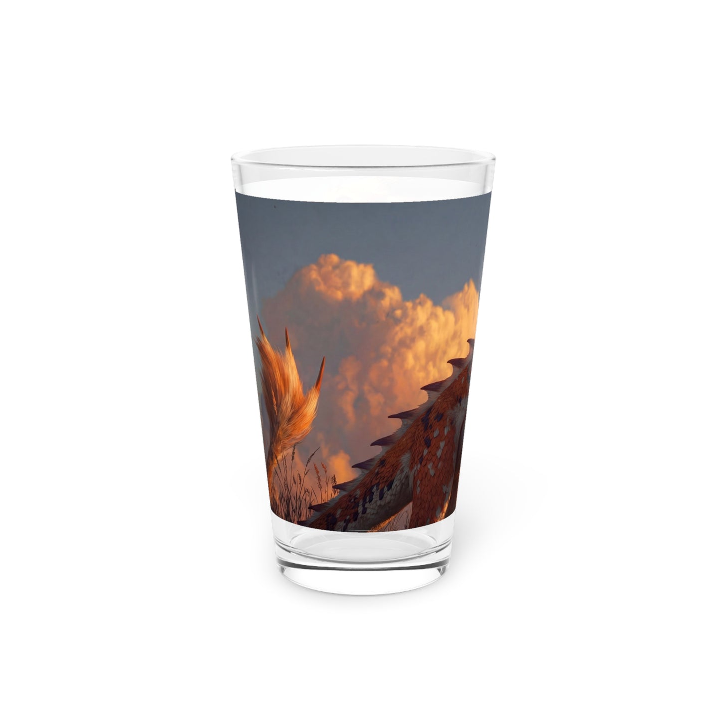 Sunset Dragon Pint Glass, 16oz – Golden Glow Guardian