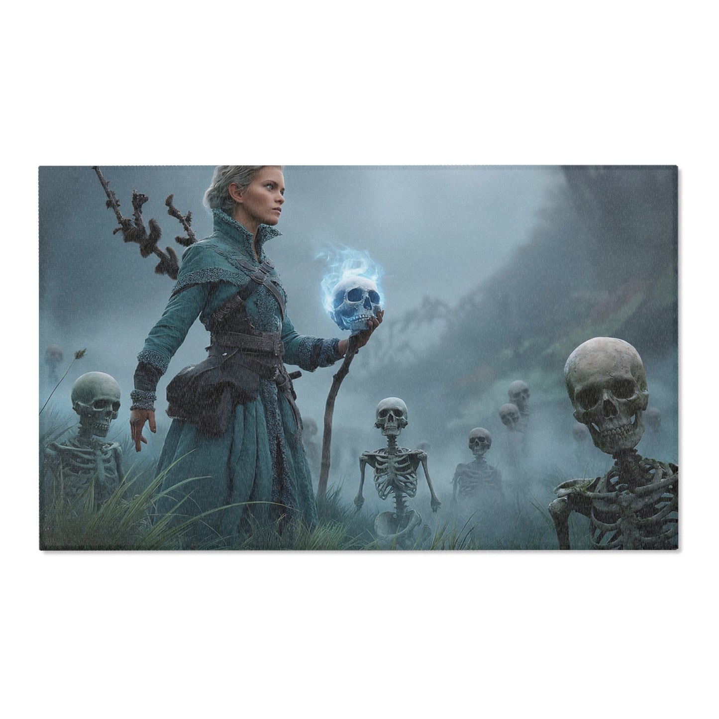 Bonekeeper’s Whisper Area Rug – Misty Graveyard Sentinel