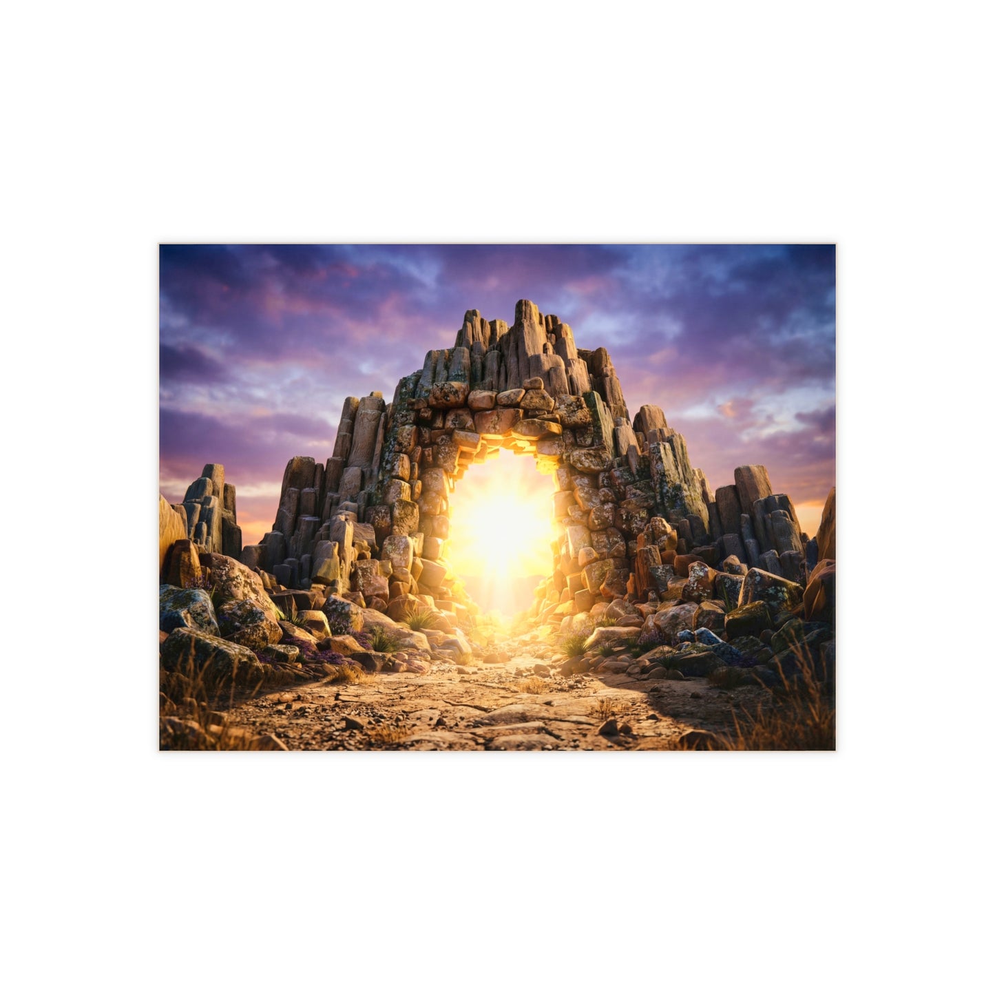 Stone Archway to Dawn Ceramic Photo Tile – Gateway Through Twilight Peaks