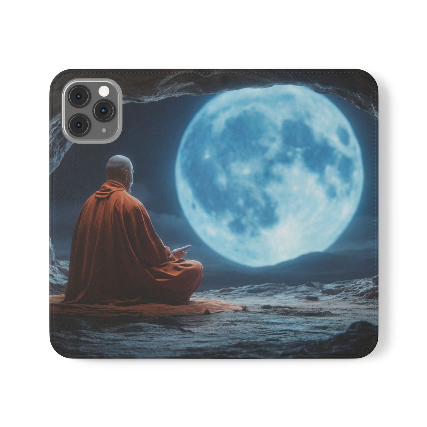 Lunar Meditation Flip Cases – Serene Monk Under Moonlight