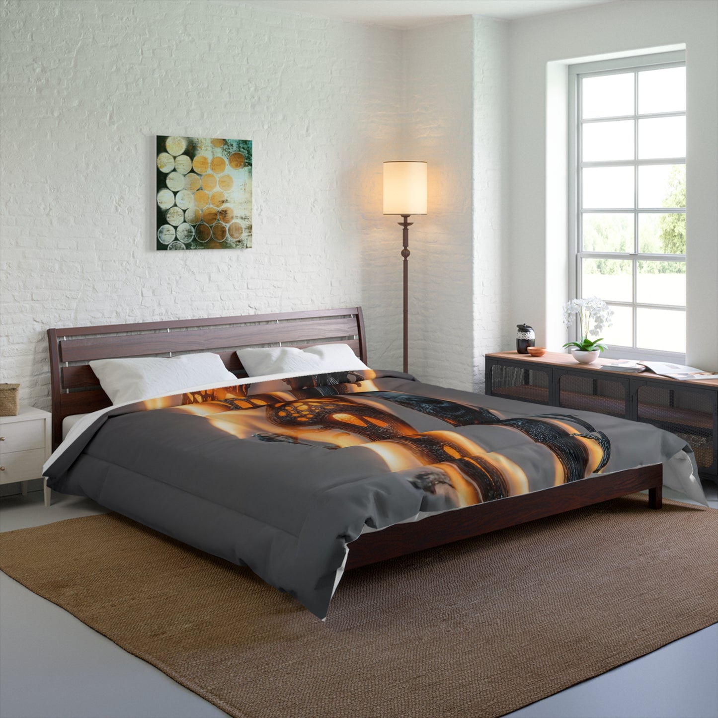 Flamebound Lovers Comforter – Intertwined Souls in Ember Glow