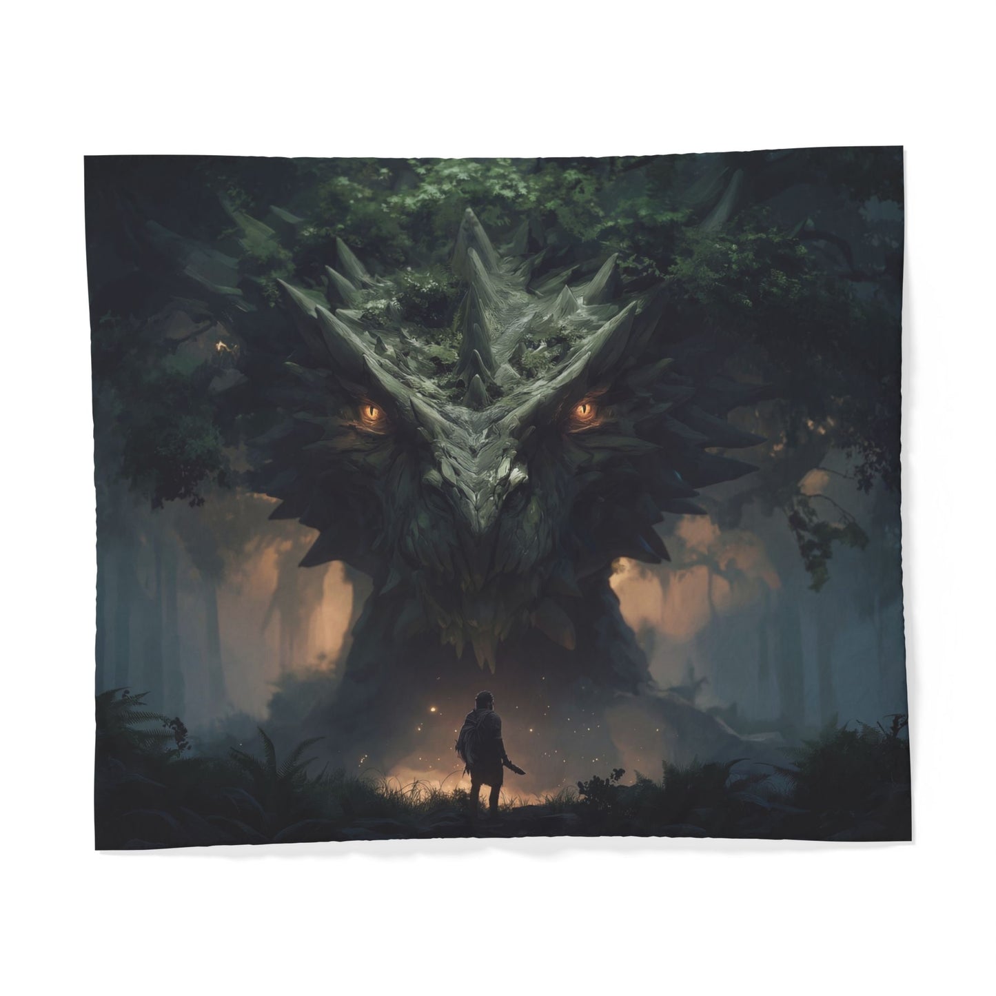 Forest Guardian Cotton Duvet Cover – Moss-Crowned Sentinel Tapestry