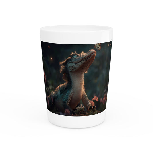 Mossy Alligator Sentinel Shot Glass – Gentle Guardian with Butterfly