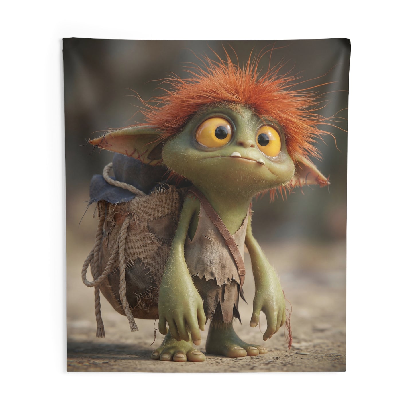 Glimmering Goblin Wall Tapestry – Curious Forest Scout Portrait