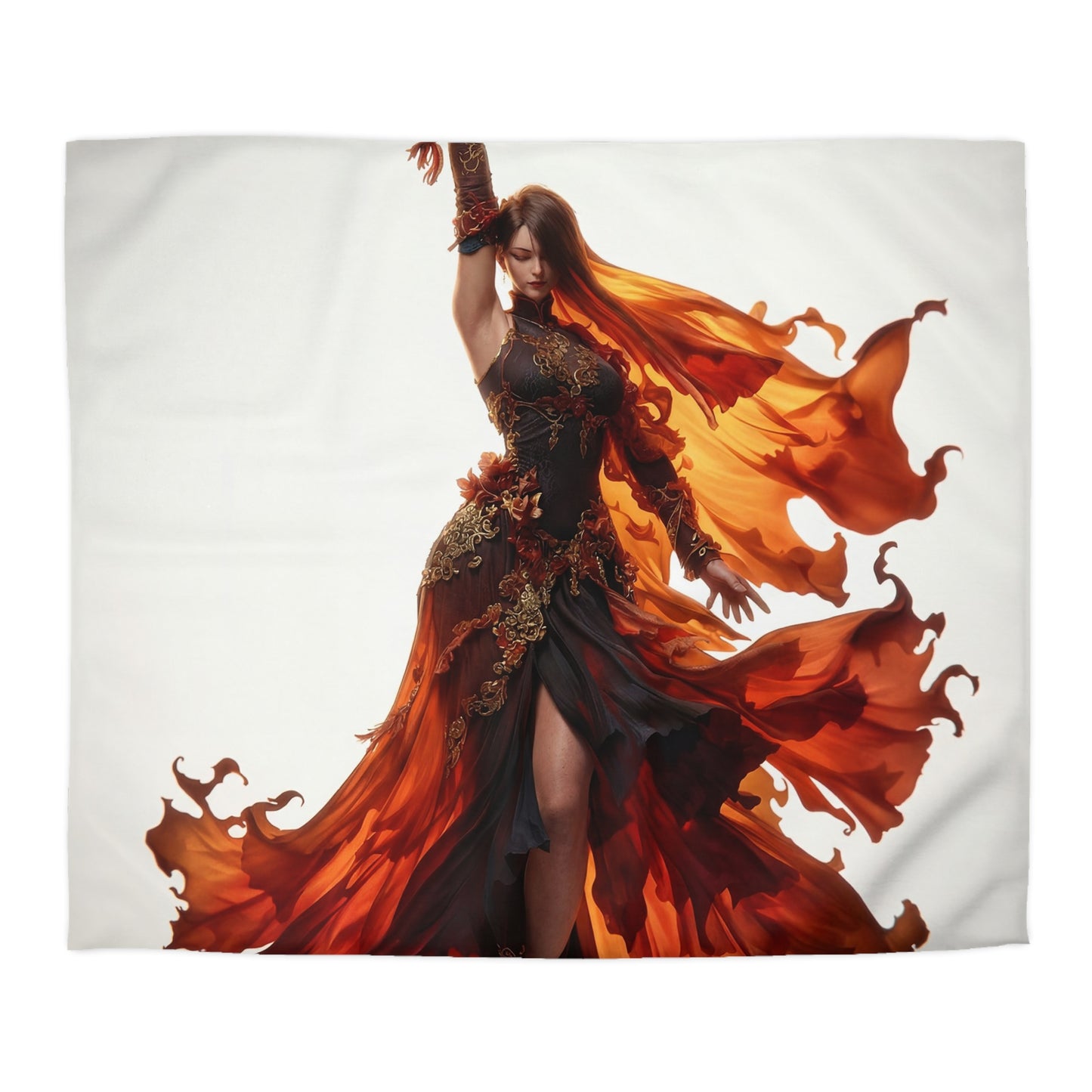 Crimson Phoenix Dancer Microfiber Duvet Cover – Flame-Woven Grace