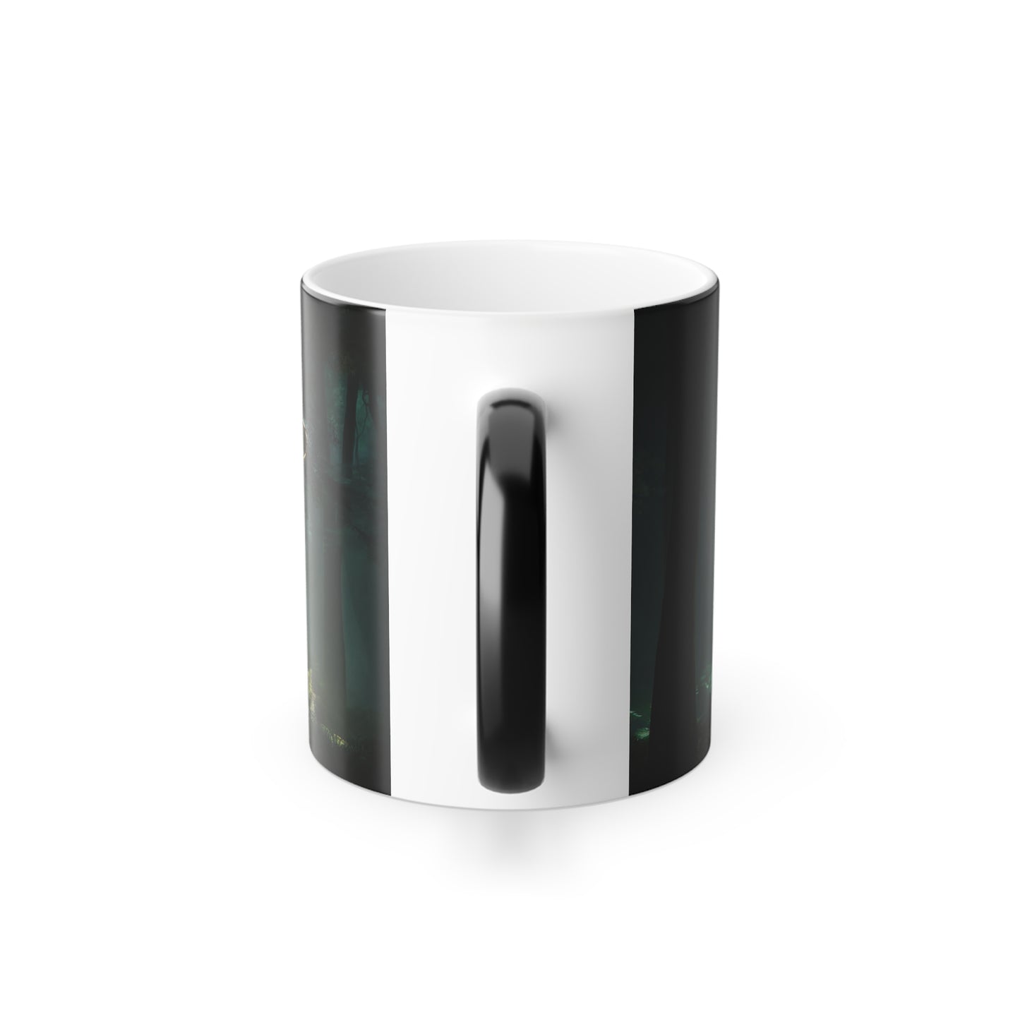 Luminous Spiral Forest Mug, 11oz – Golden Light Rings and Solitary Walker