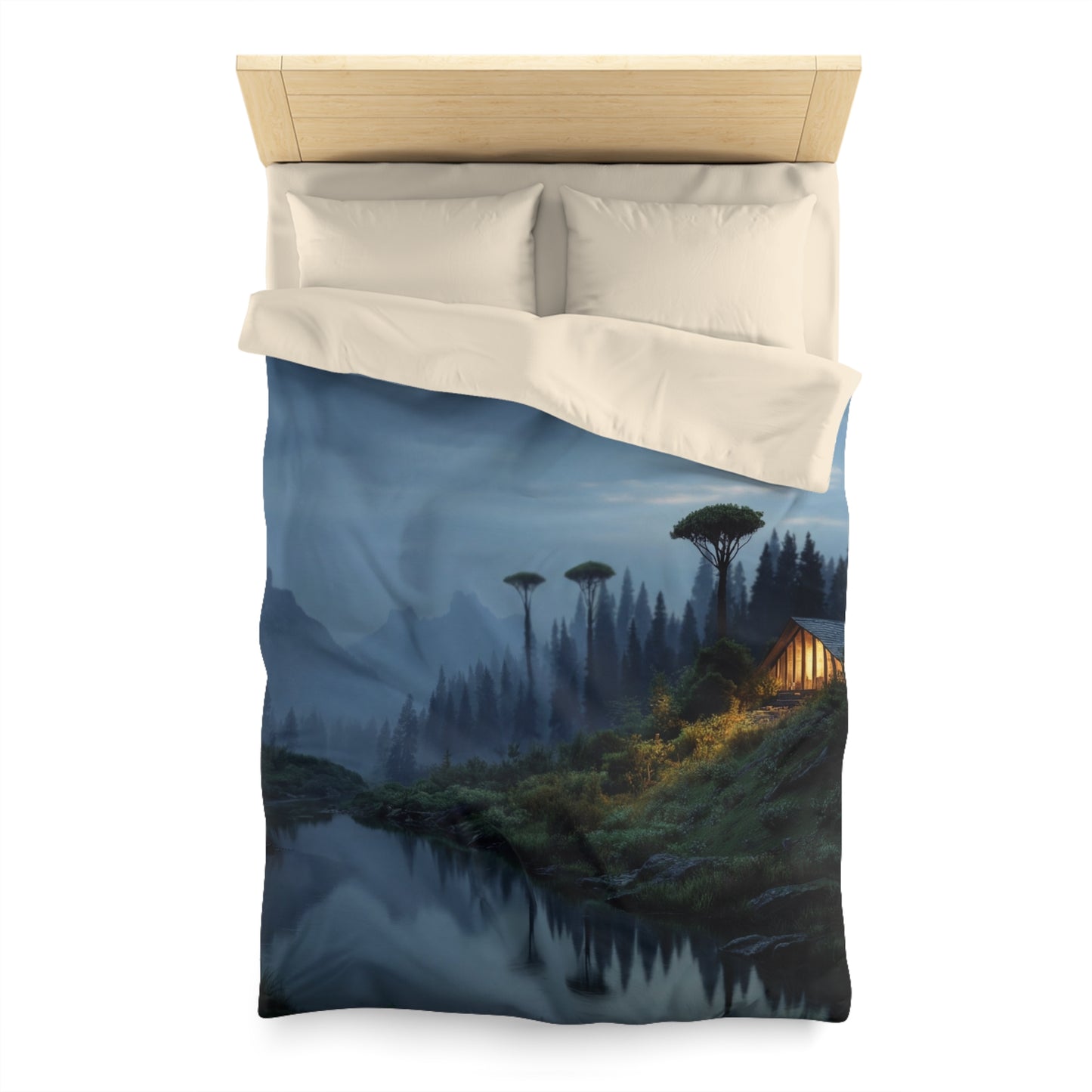 Moonlit Cabin Duvet Cover – Whispering Peaks & Silent Waters