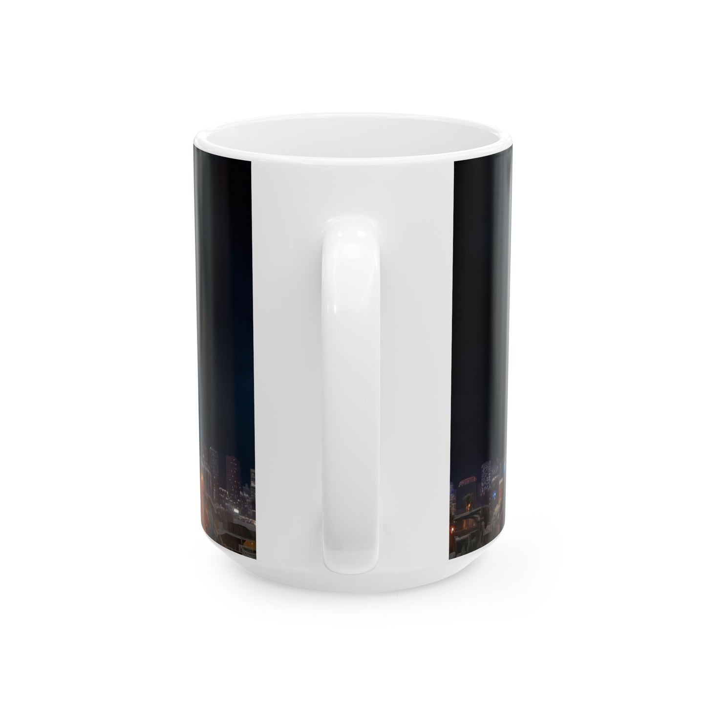 Crimson Circus Tent Ceramic Mug – Midnight Carnival Dreamscape