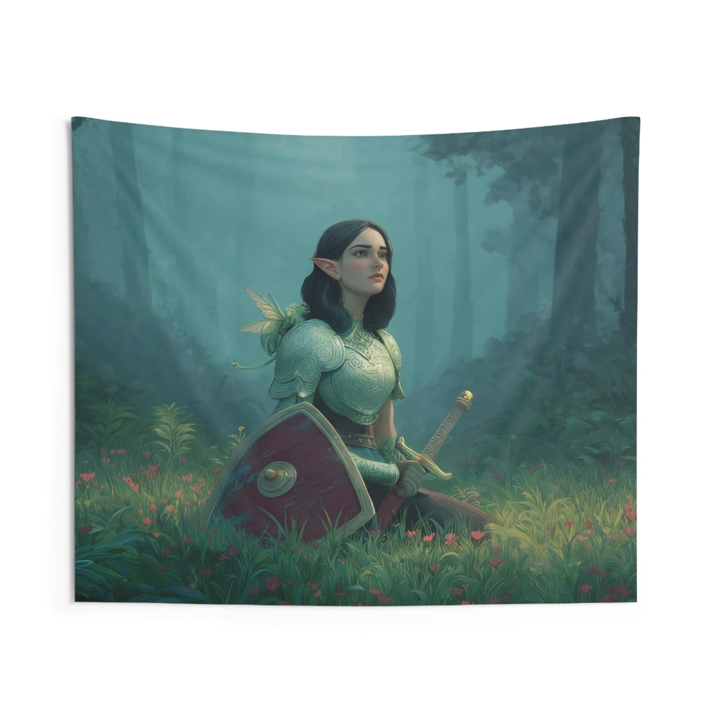 Elven Sentinel in Whispering Woods Indoor Wall Tapestries – Moss-Draped Stillness