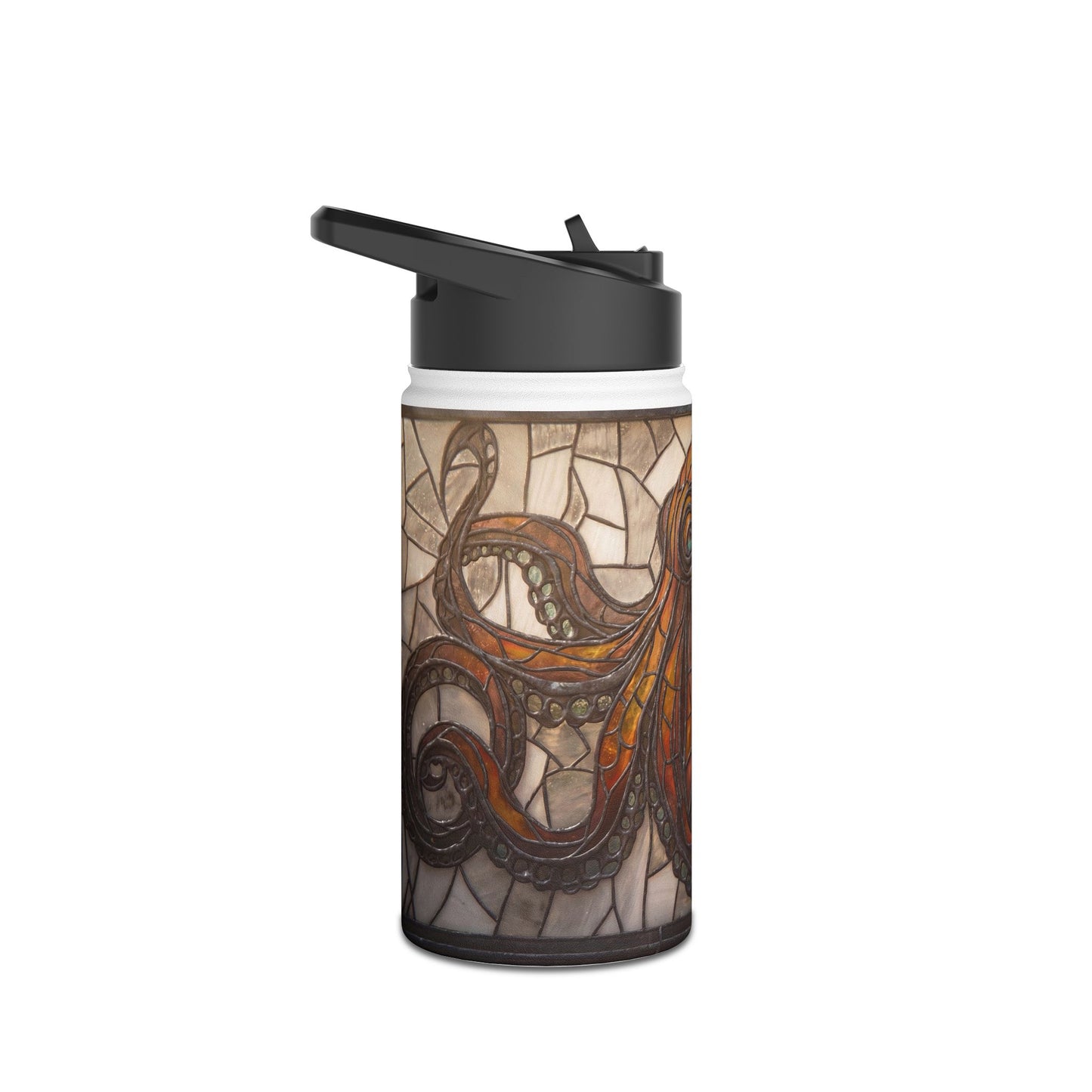 Stained Glass Octopus Water Bottle – Amber Depths and Iron Lace