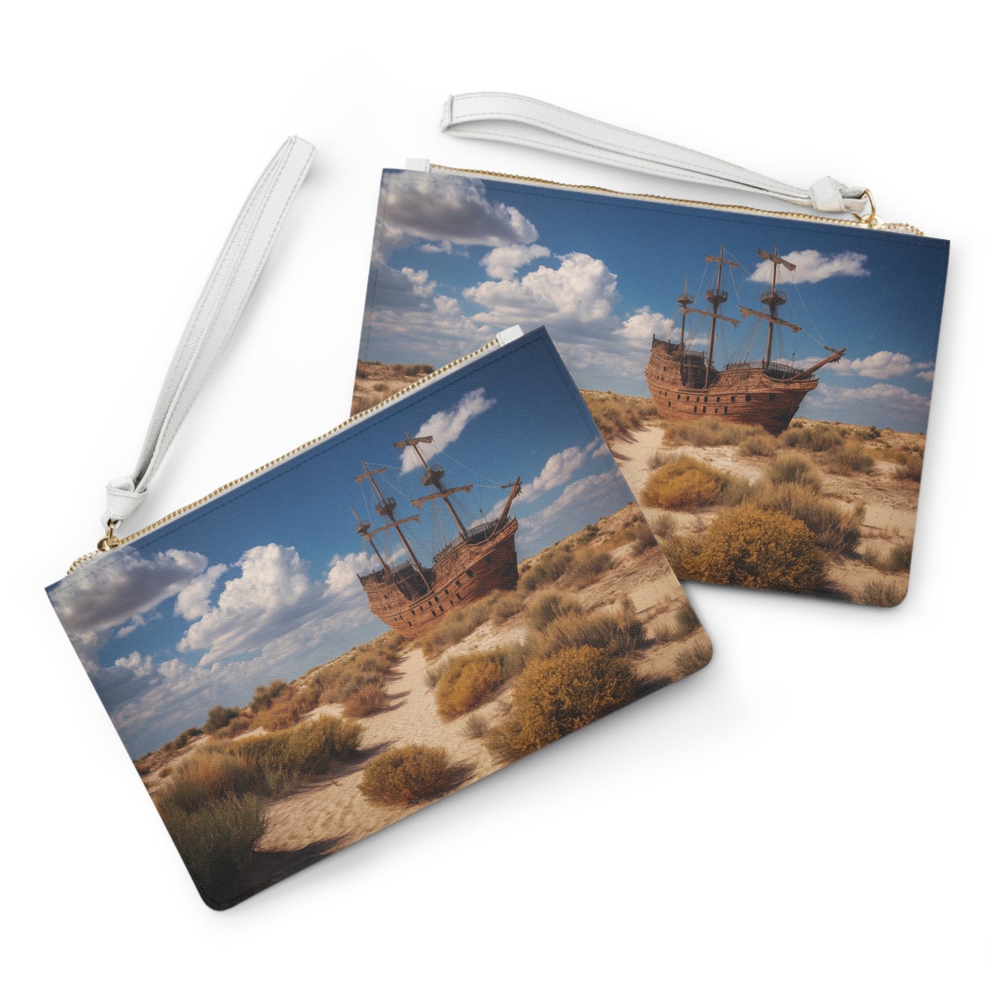 Desert Shipwreck Clutch Bag – Sun-Scorched Galleon in Golden Dunes