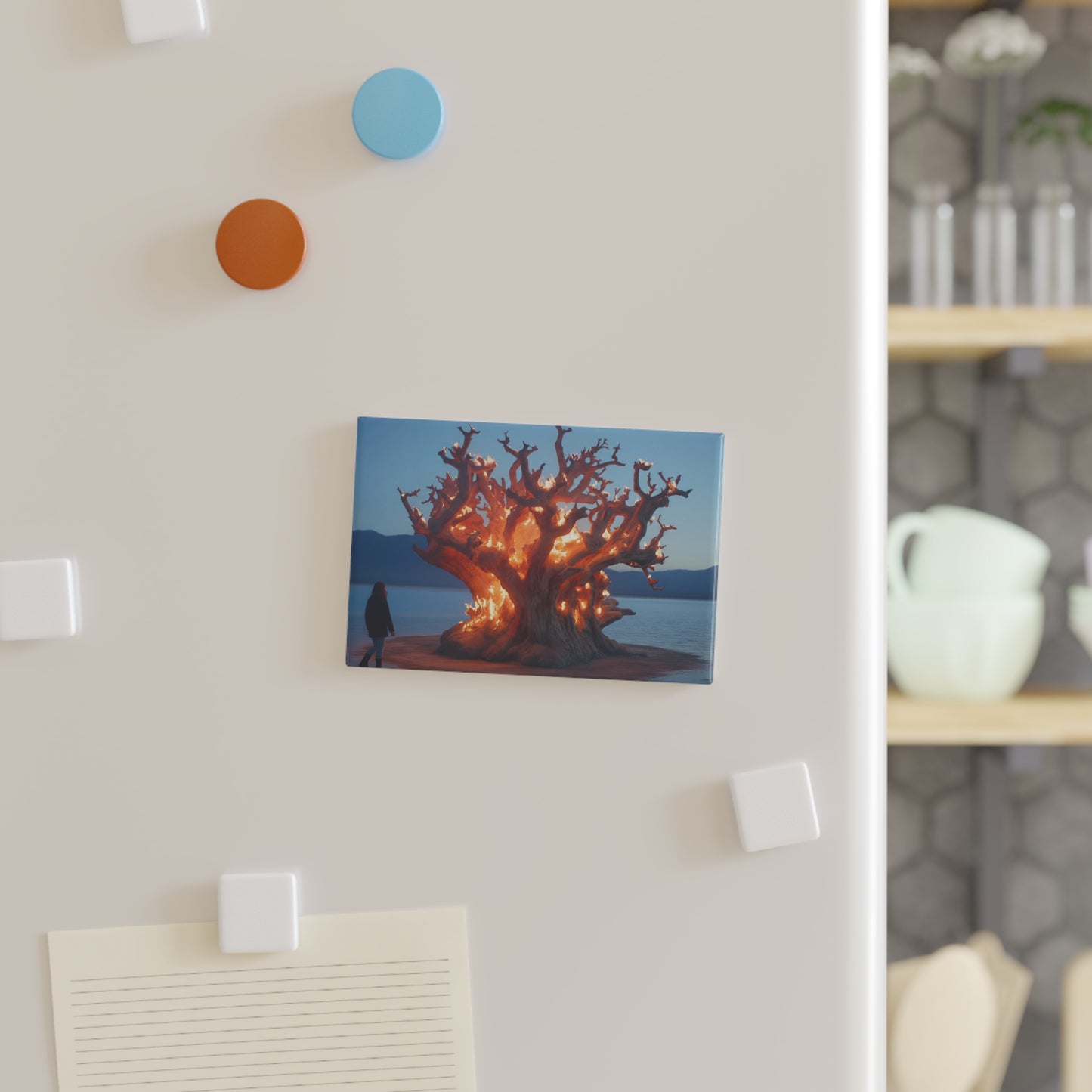 Burning Tree Spirit Button Magnet, Rectangle (1 & 10 pcs) – Witnessing a Silent Forest Fire