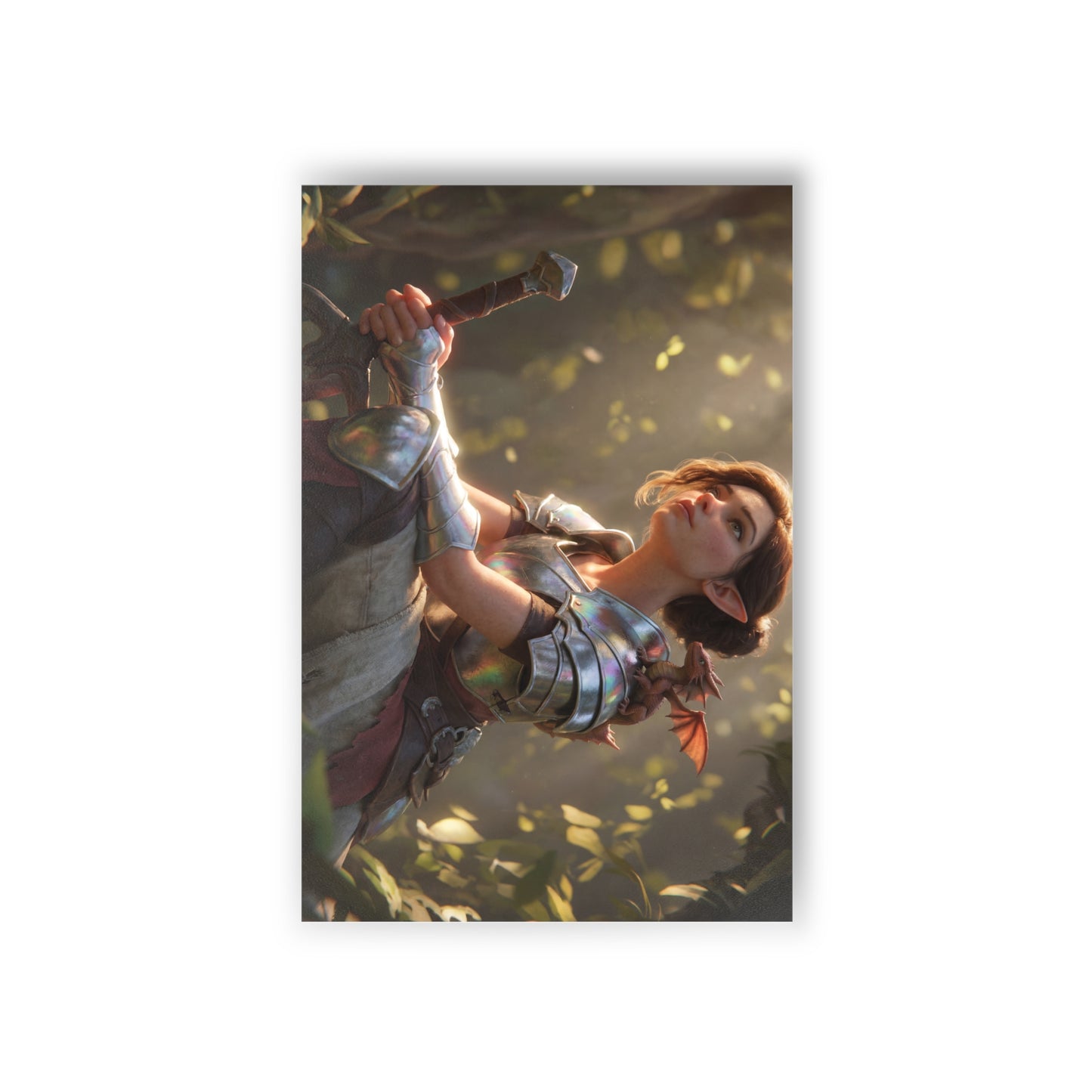 Elven Guardian with Mini Dragon Postcards (10pcs) – Sunlit Forest Sentinel