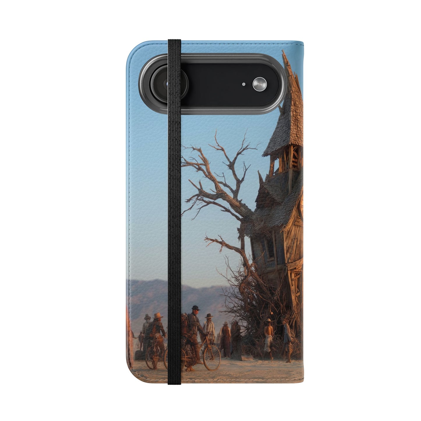 Clocktower Wanderers Flip Cases – Dusty Desert Sentinel Scene
