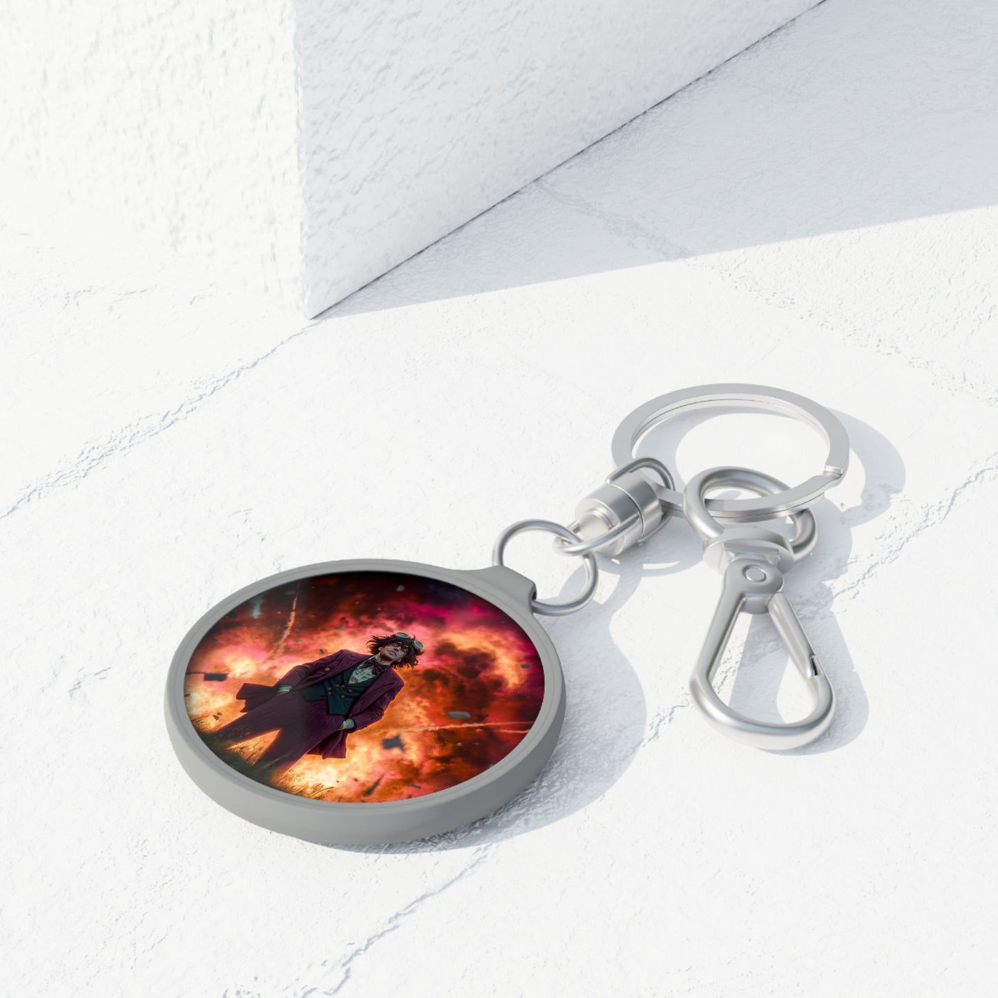 Mad Scientist Amidst Crimson Explosion Keyring Tag – Unapologetic Chaos Theory