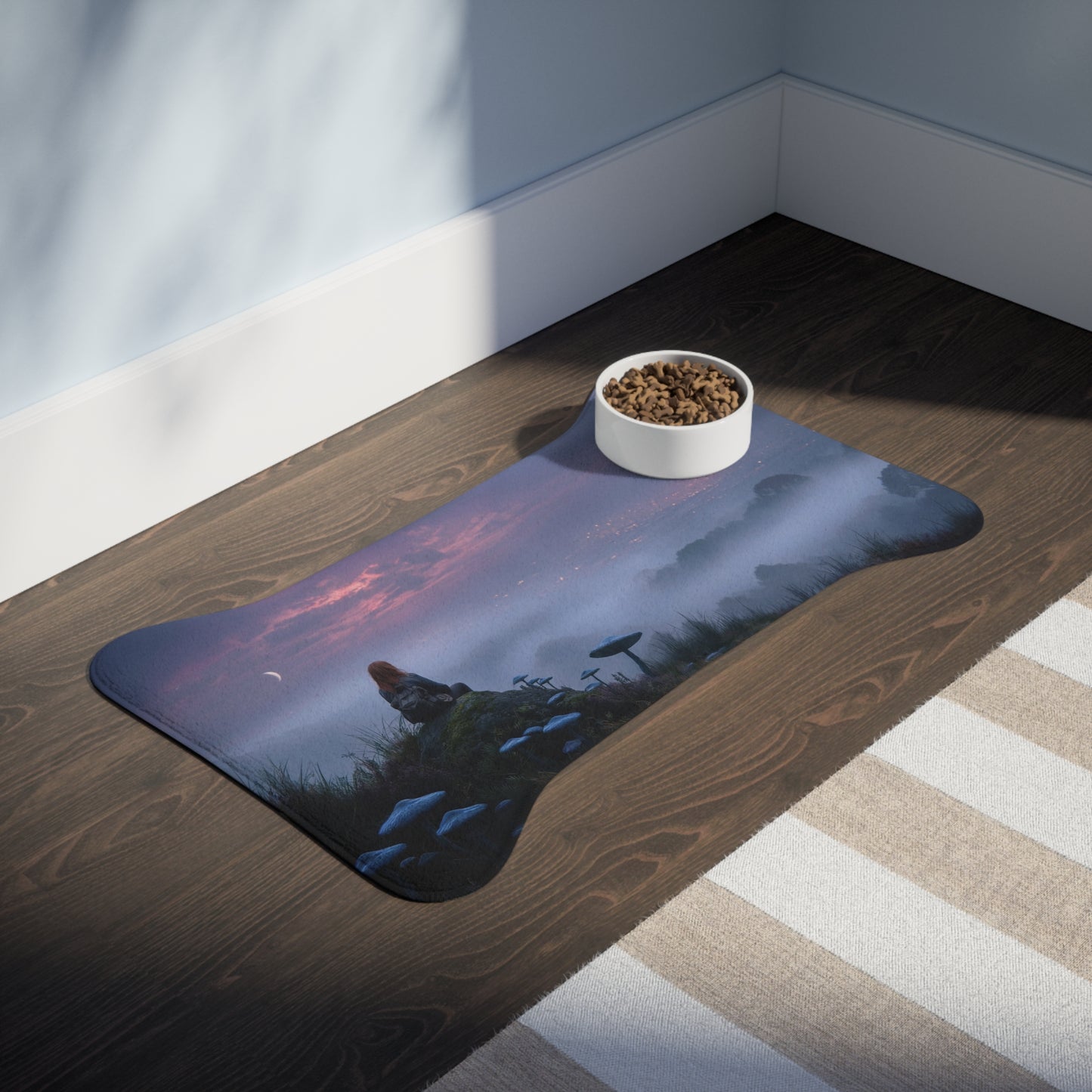 Moonlit Mycophile Pet Feeding Mats – Twilight Grove with Giant Mushrooms