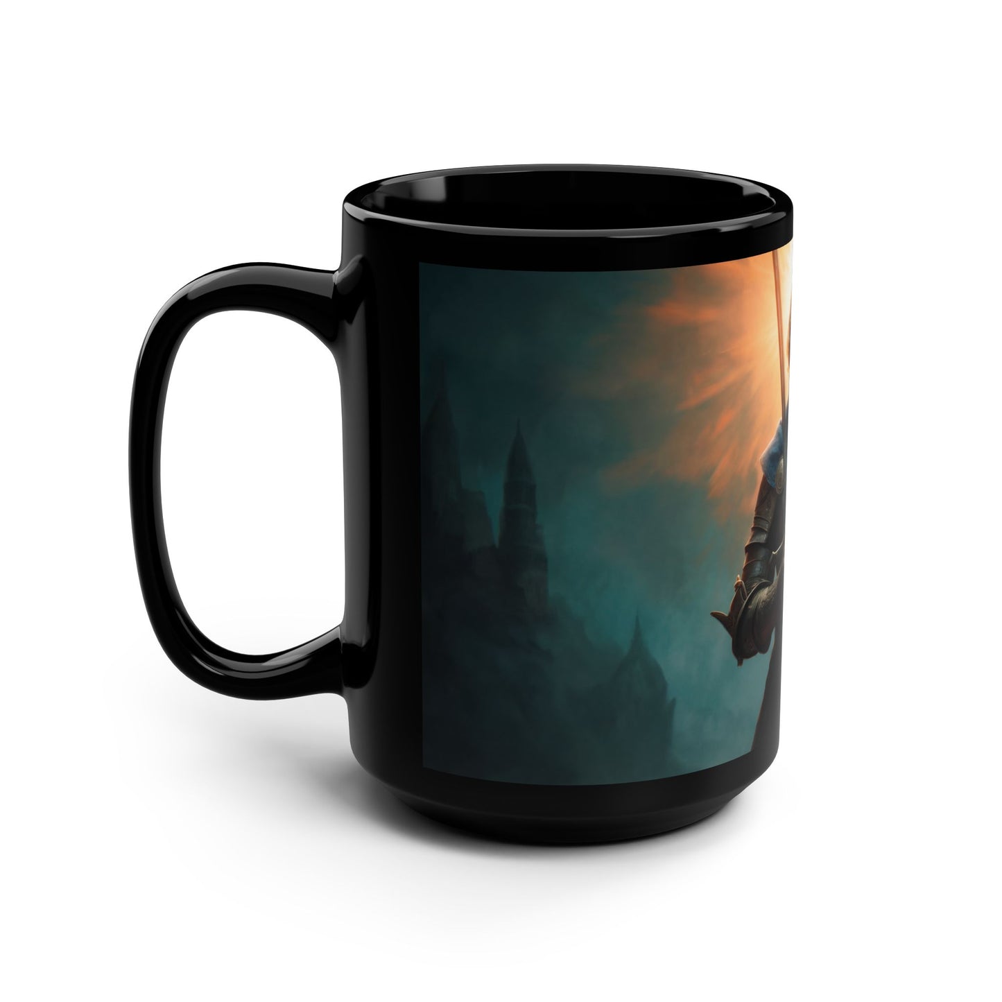 Dawn’s Edge Knight Mug – Sunlit Armor & Shield Design