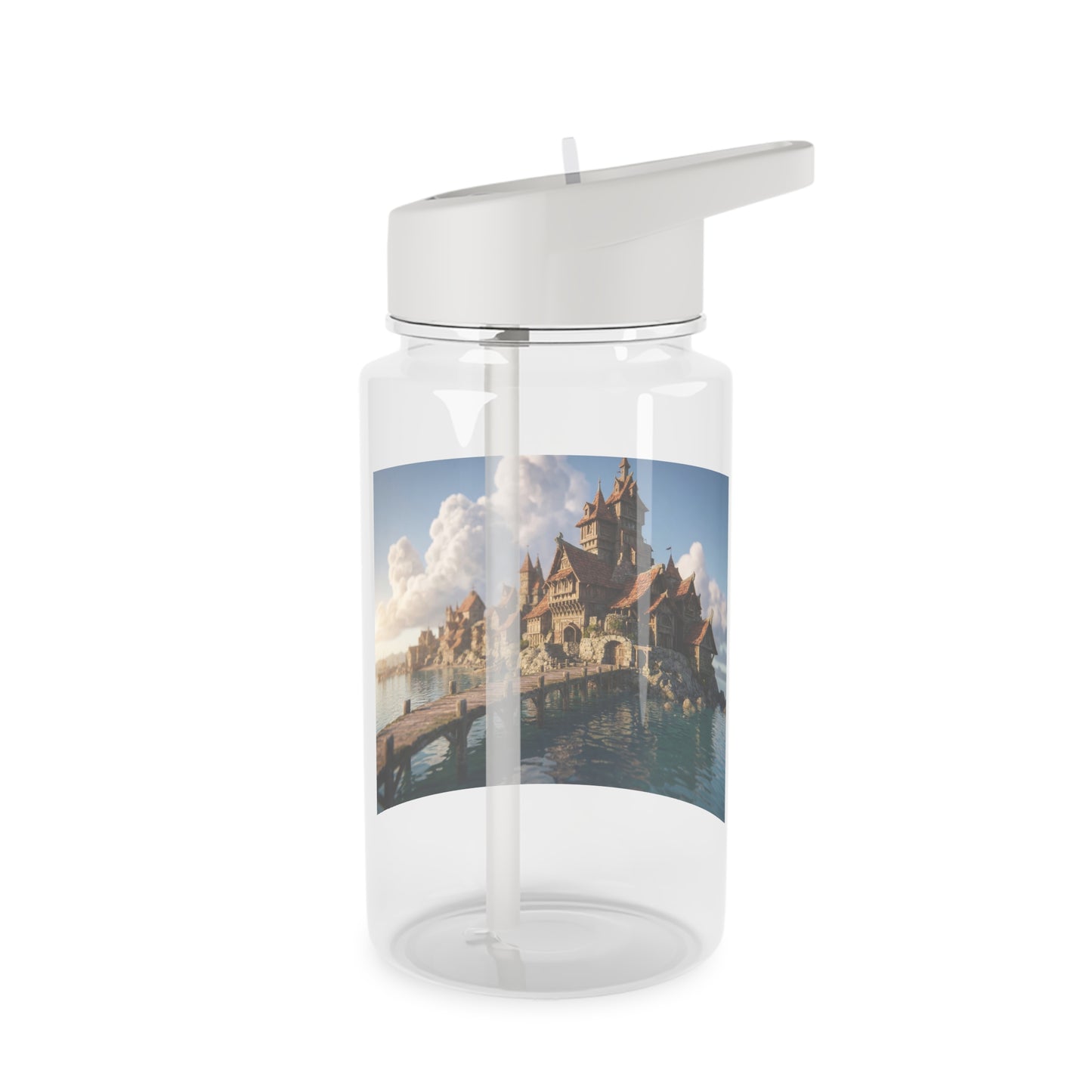 Ancient Waterfront Village Tritan Water Bottle – Cobblestone Coast & Twilight Tide