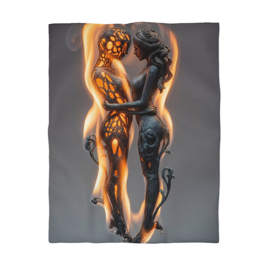 Flame-Woven Couple Microfiber Duvet Cover – Embers of Intimate Surrender