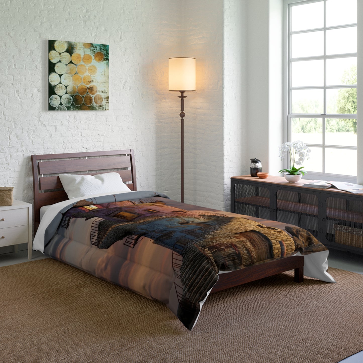 Twilight Lighthouse Comforter – Warm Glow on Rockbound Coast