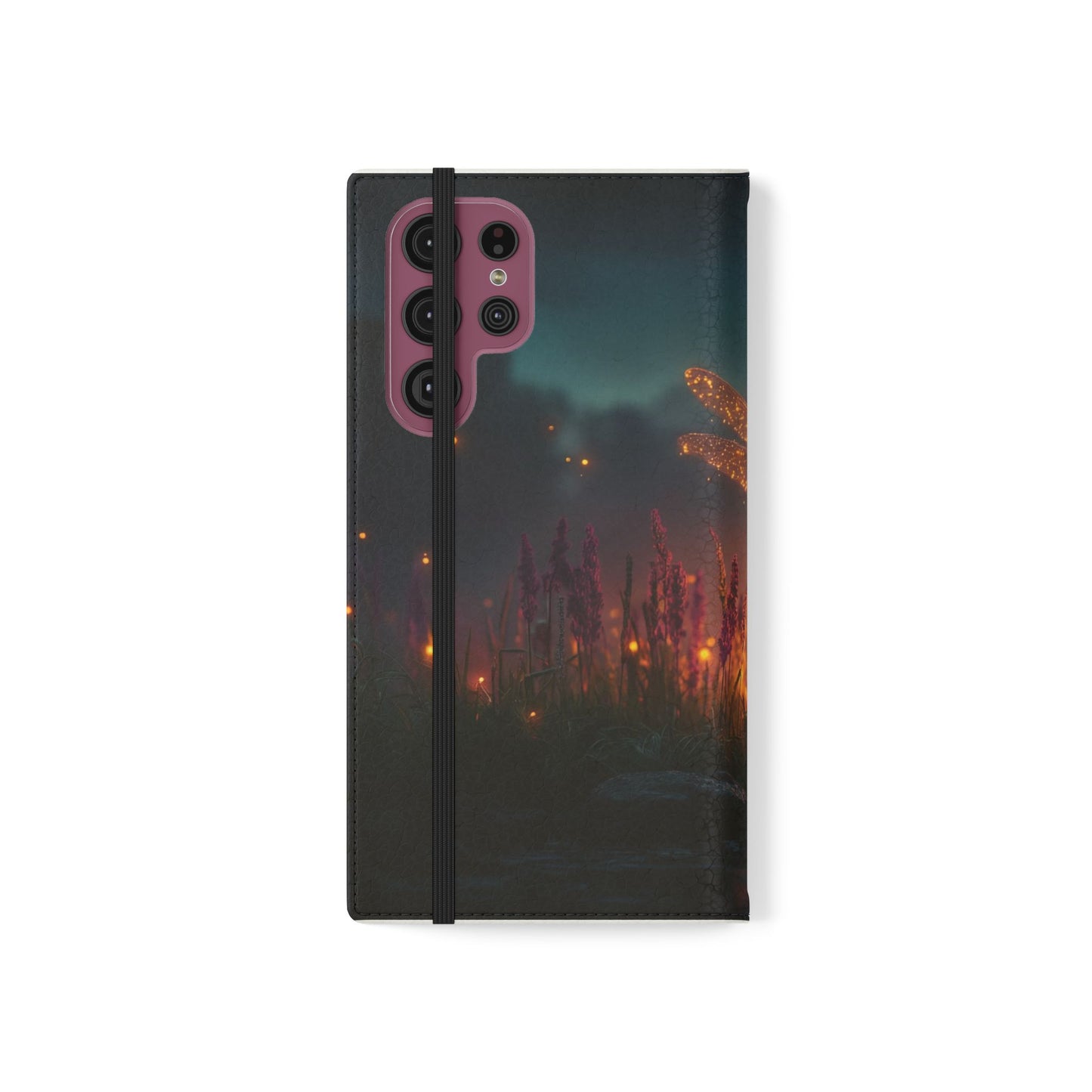 Bioluminescent Dragonfly Flip Cases – Glowing Amber Wings Over Twilight Marsh