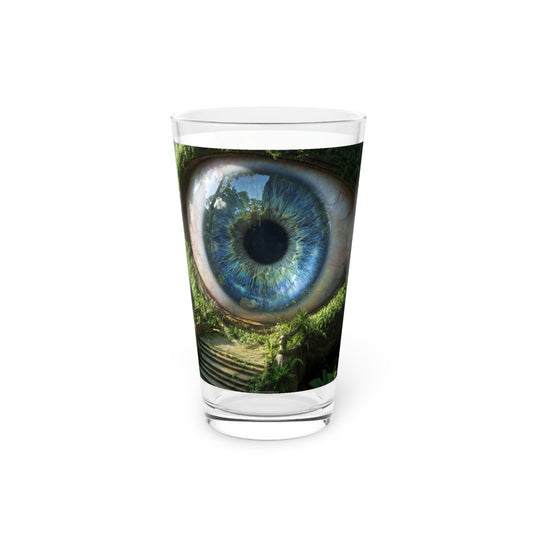 Guardian Eye of the Verdant Grove Pint Glass – 16oz Forest Watcher