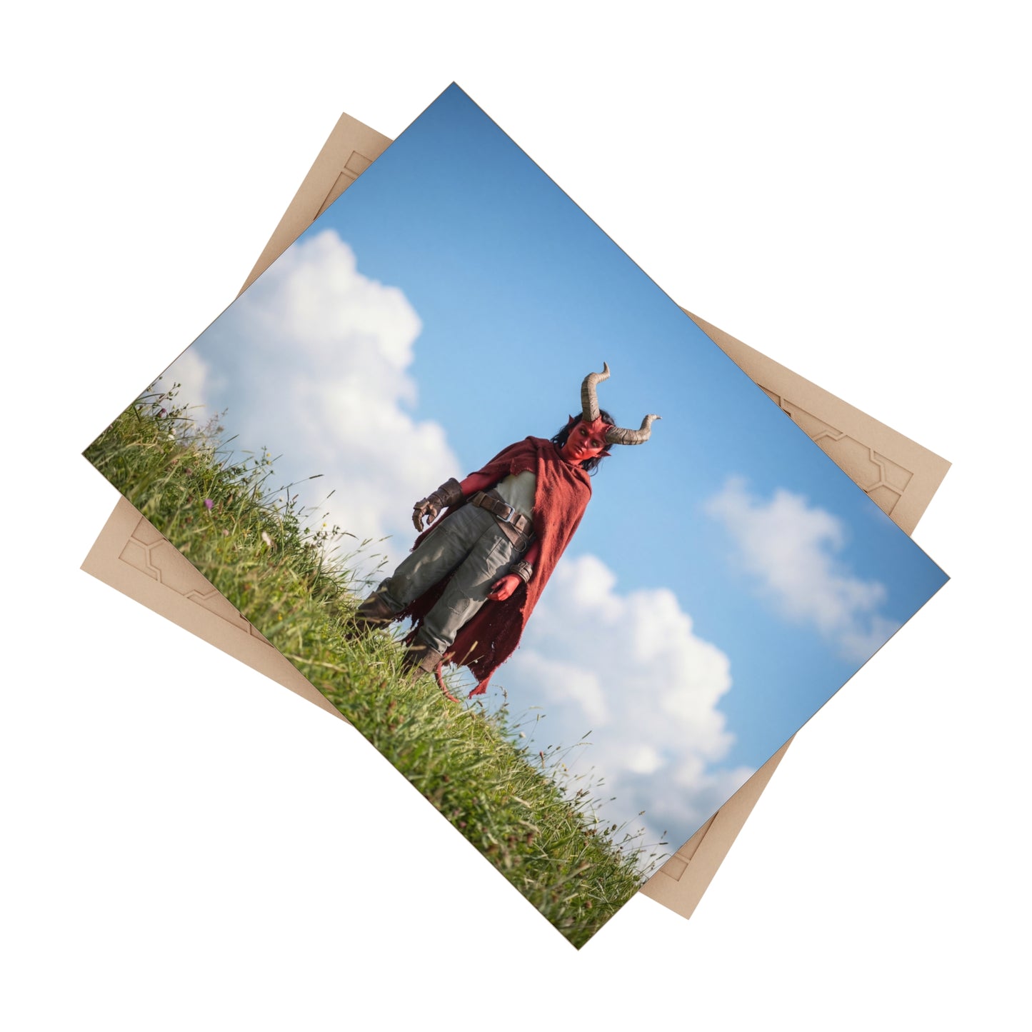 Horned Guardian Ceramic Photo Tile – Standing Proud in Sunlit Meadow